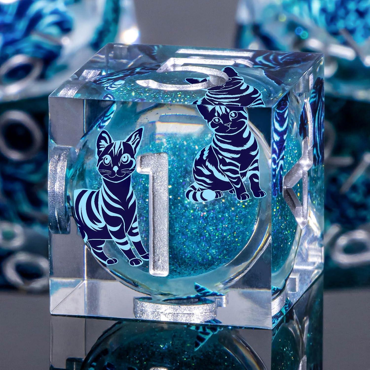 Juego de Dados DND KERWELLSI 7 Piezas Resina Azul