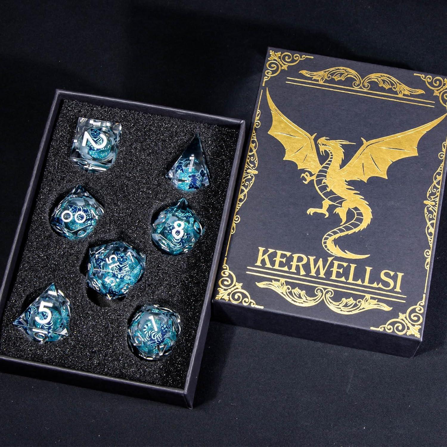 Juego de Dados DND KERWELLSI 7 Piezas Resina Azul