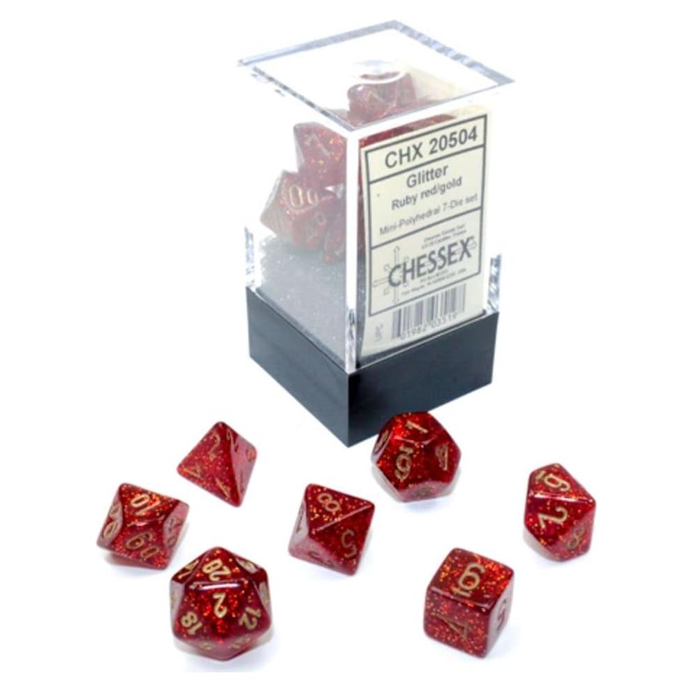 Juego de Dados Poliedricos Chessex Rojos/Oros 10mm - 7 Piezas D&D