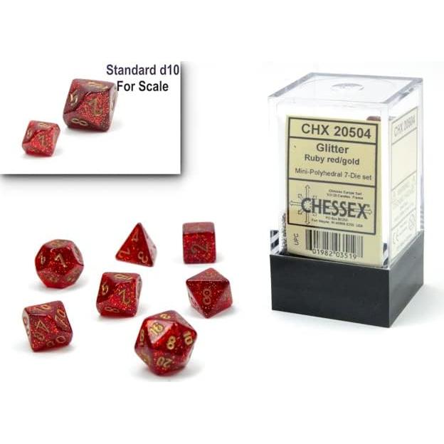 Juego de Dados Poliedricos Chessex Rojos/Oros 10mm - 7 Piezas D&D