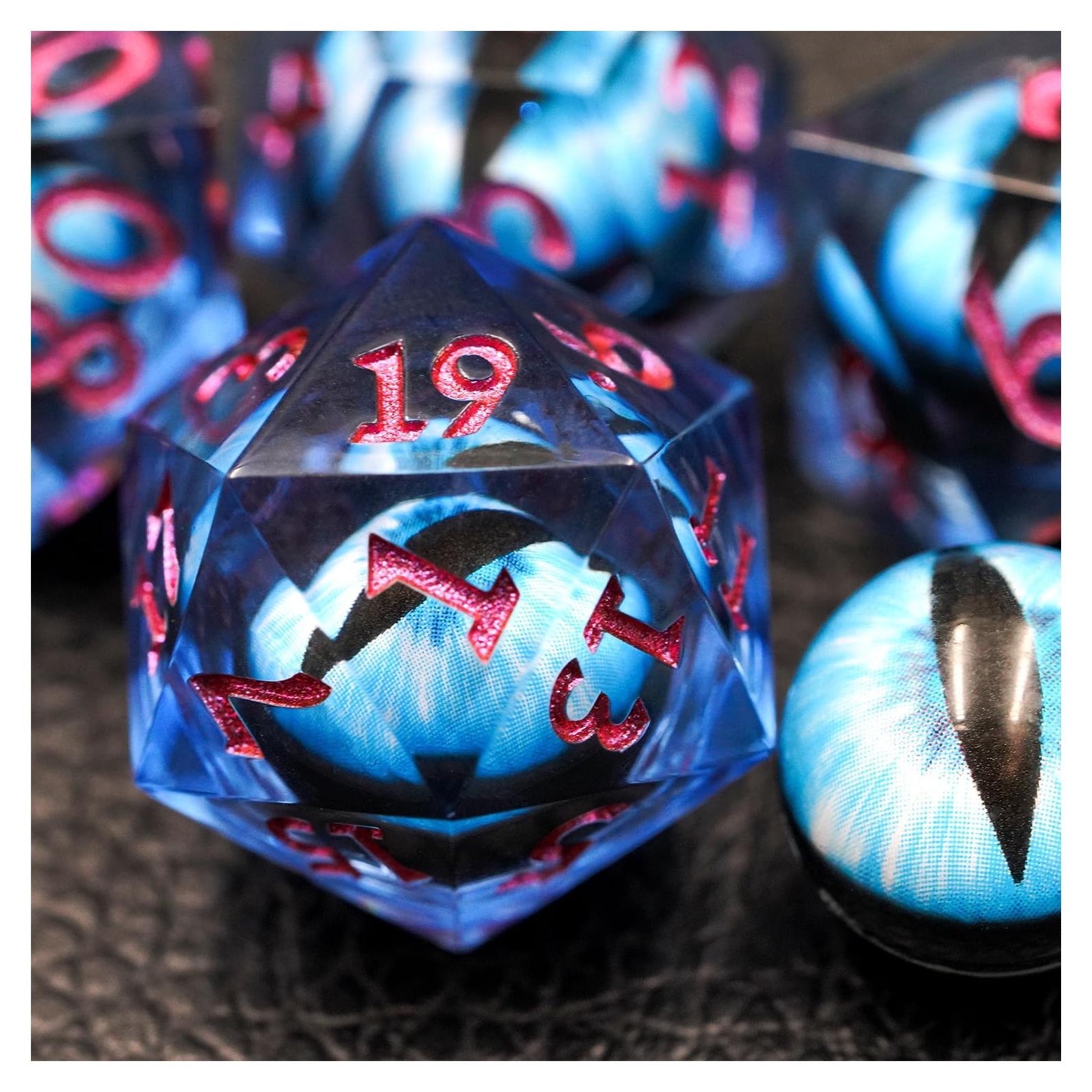 Juego de Dados D&D Ojo de Dragón con Núcleo Líquido - 7 Piezas