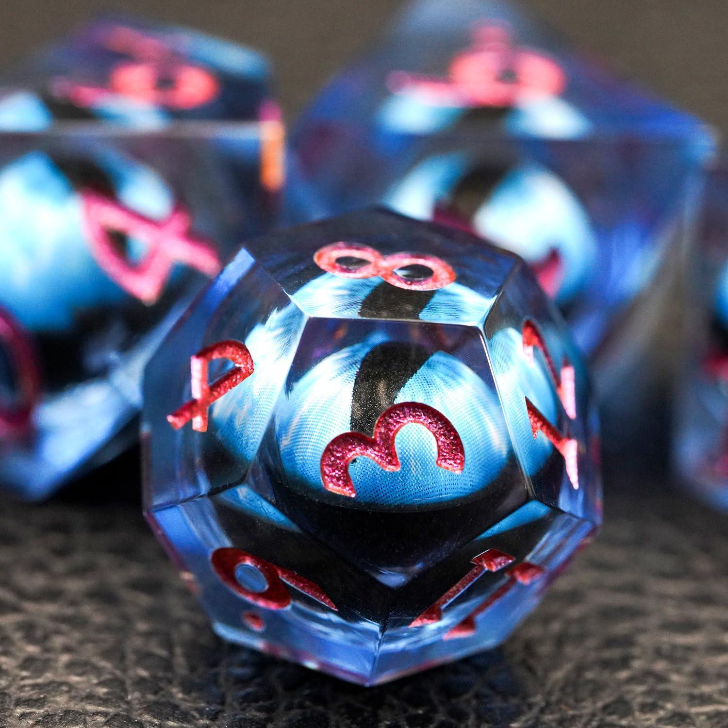 Juego de Dados D&D Ojo de Dragón con Núcleo Líquido - 7 Piezas