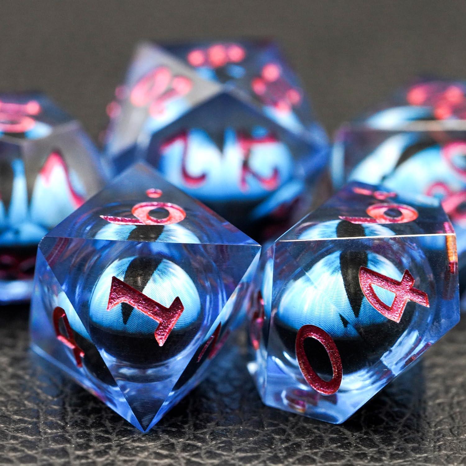 Juego de Dados D&D Ojo de Dragón con Núcleo Líquido - 7 Piezas