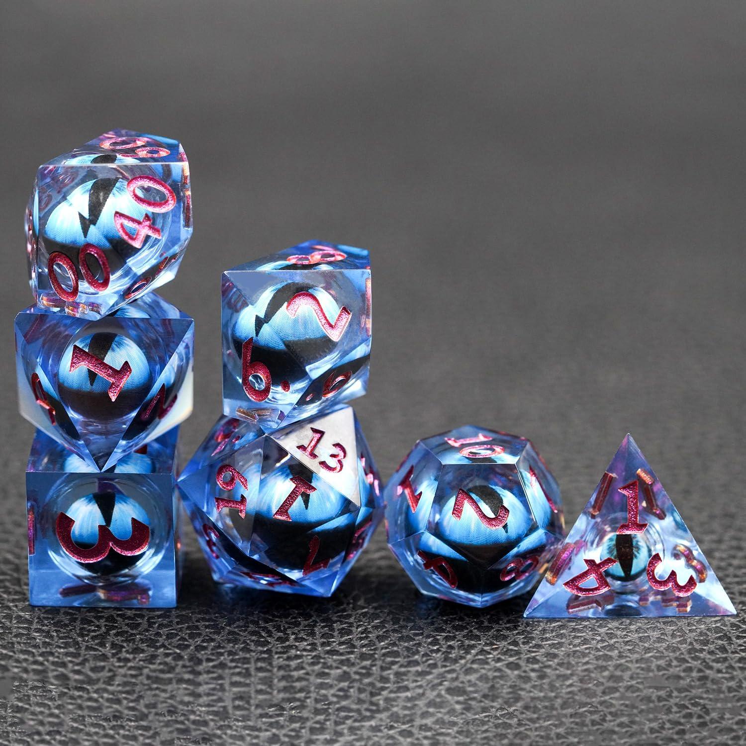 Juego de Dados D&D Ojo de Dragón con Núcleo Líquido - 7 Piezas