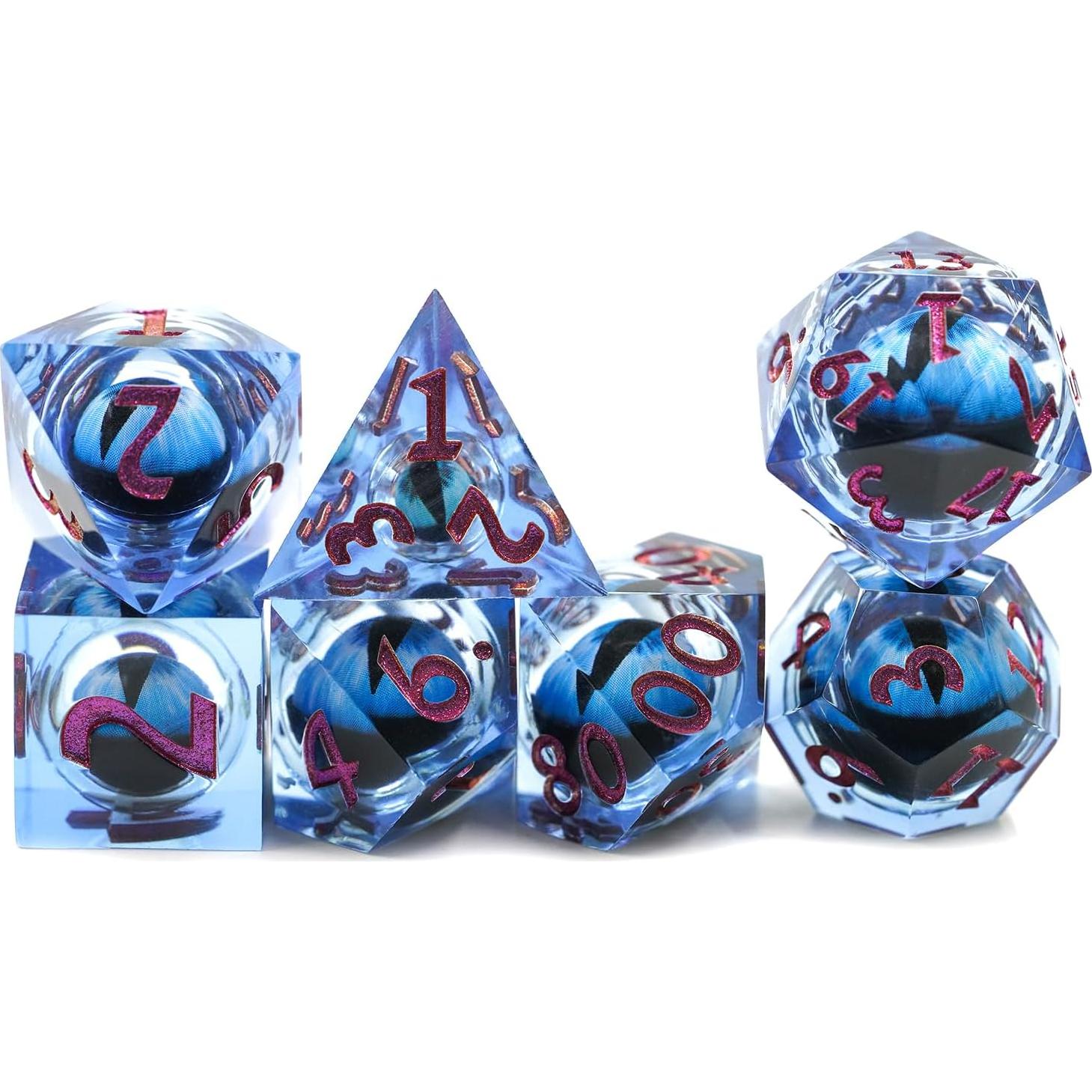 Juego de Dados D&D Ojo de Dragón con Núcleo Líquido - 7 Piezas