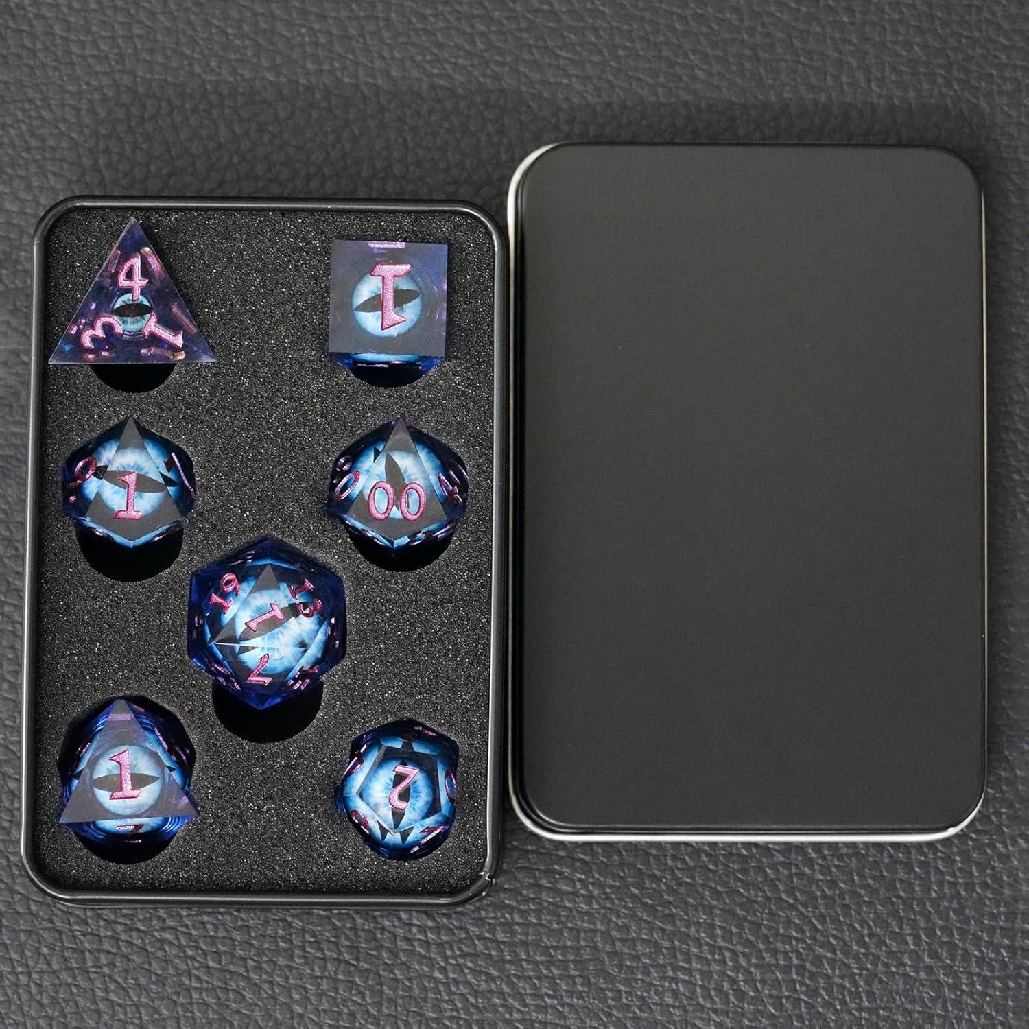 Juego de Dados D&D Ojo de Dragón con Núcleo Líquido - 7 Piezas