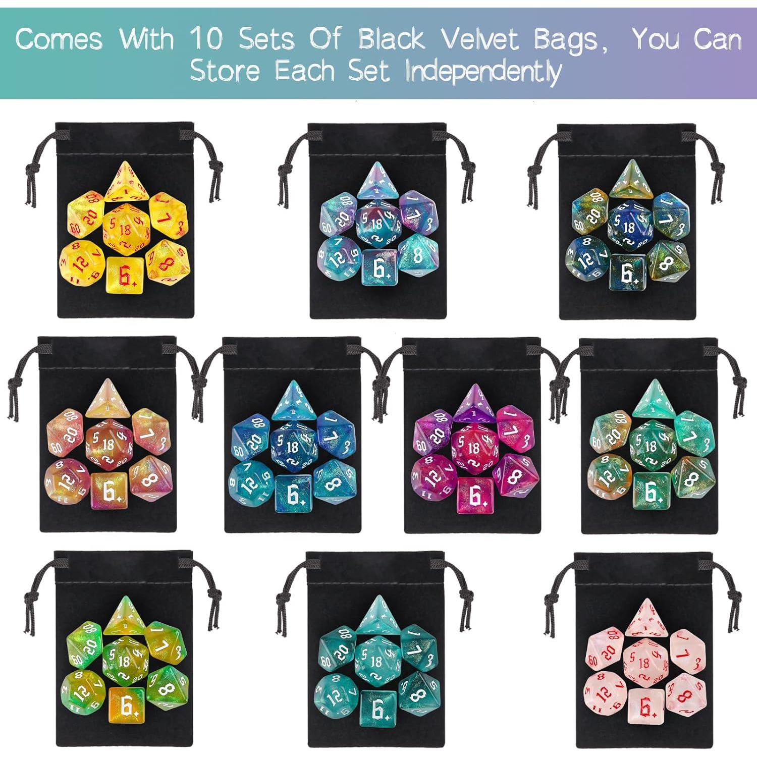 Juego de Dados Poliedricos DND Surhugvy 70 Piezas con 10 Bolsas