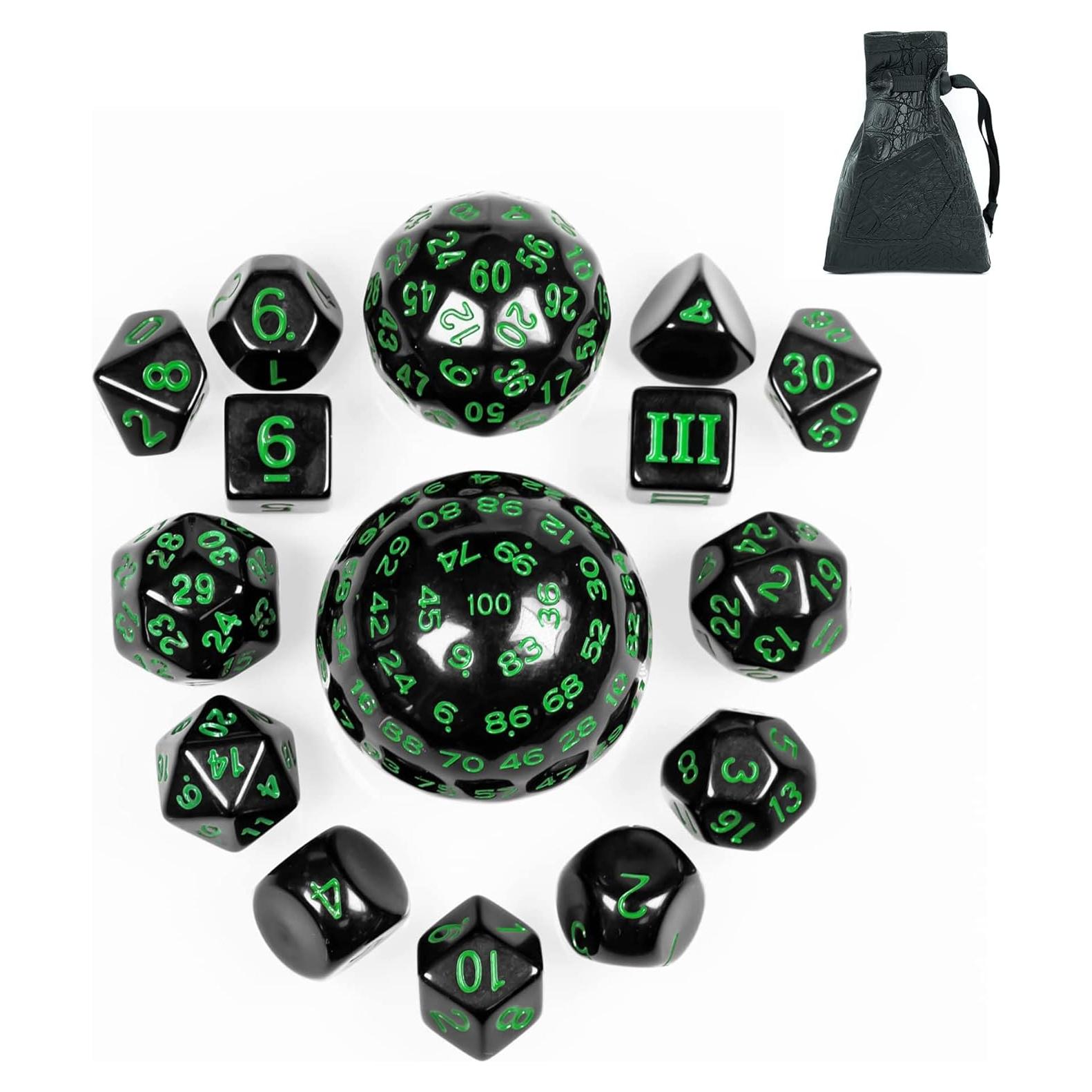 Juego de Dados Poliedricos DND 15 Piezas Poludie Negro Verde
