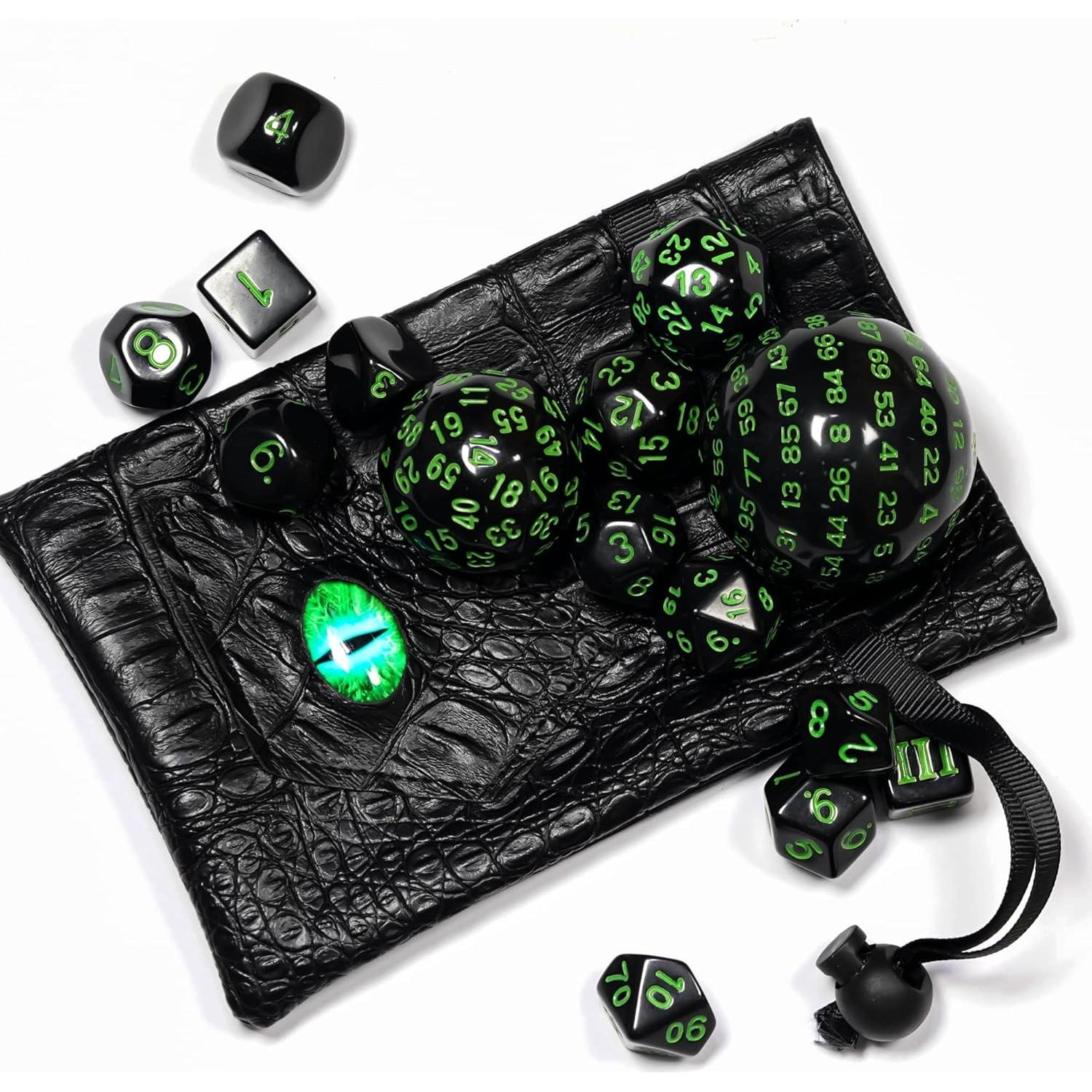 Juego de Dados Poliedricos DND 15 Piezas Poludie Negro Verde