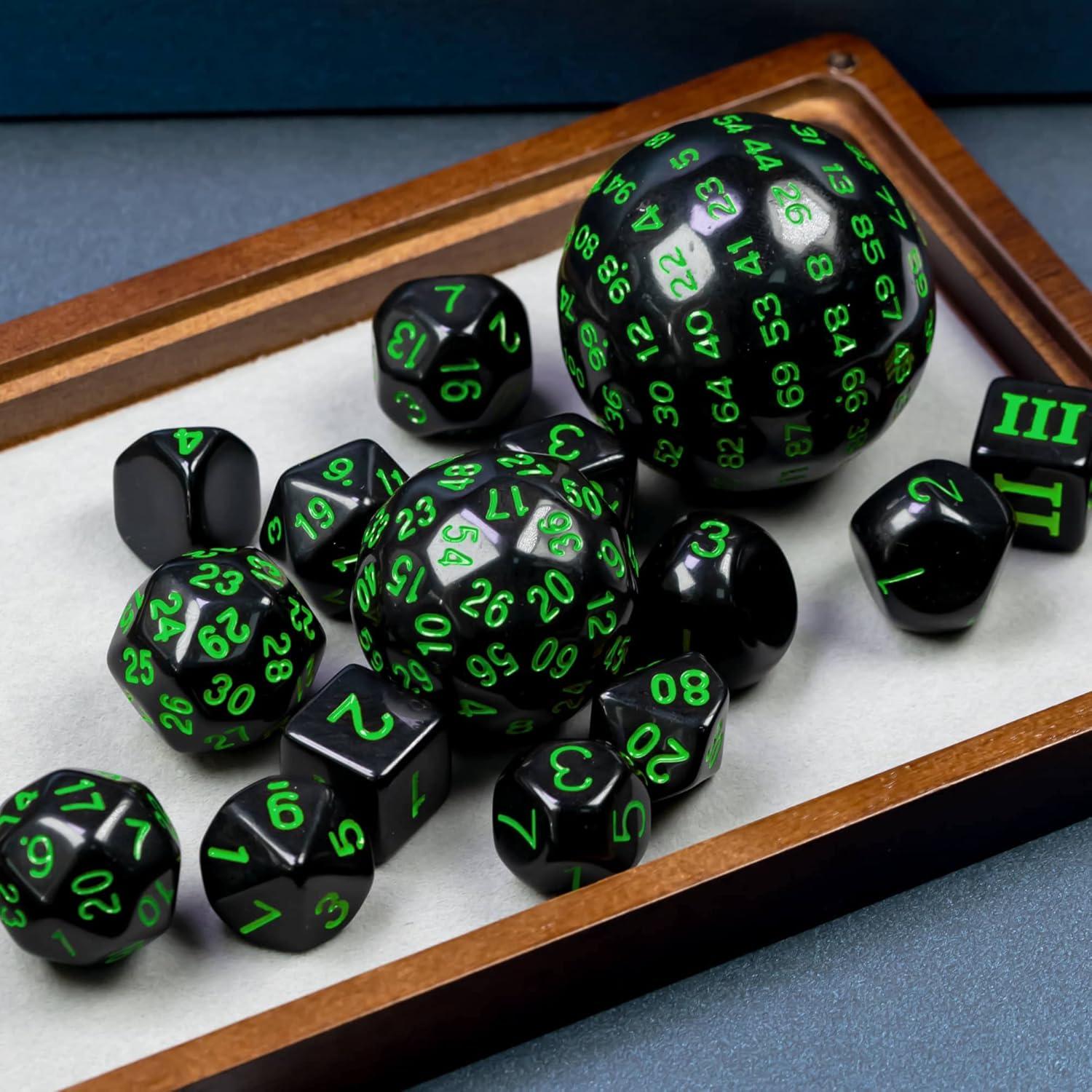 Juego de Dados Poliedricos DND 15 Piezas Poludie Negro Verde