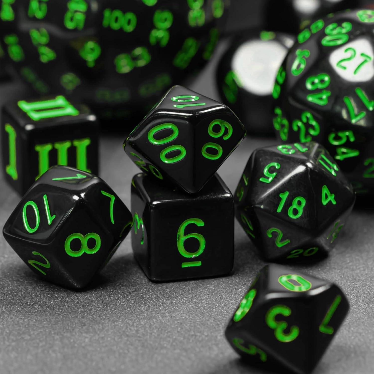 Juego de Dados Poliedricos DND 15 Piezas Poludie Negro Verde