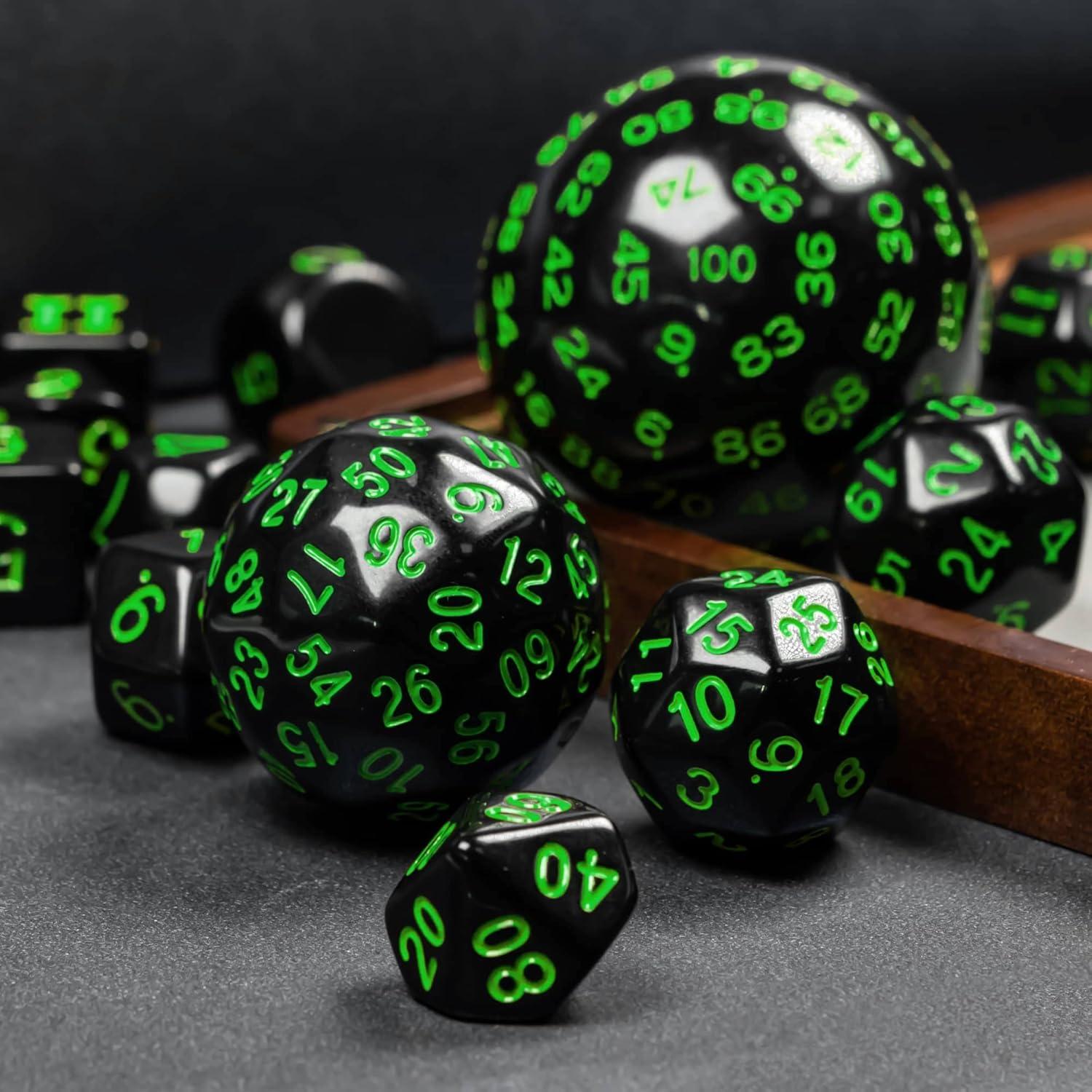 Juego de Dados Poliedricos DND 15 Piezas Poludie Negro Verde