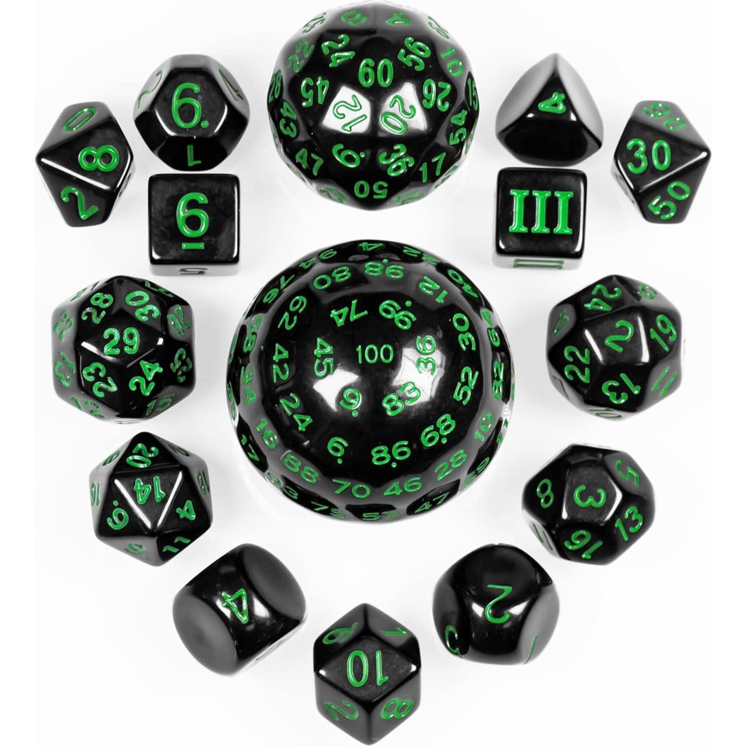 Juego de Dados Poliedricos DND 15 Piezas Poludie Negro Verde