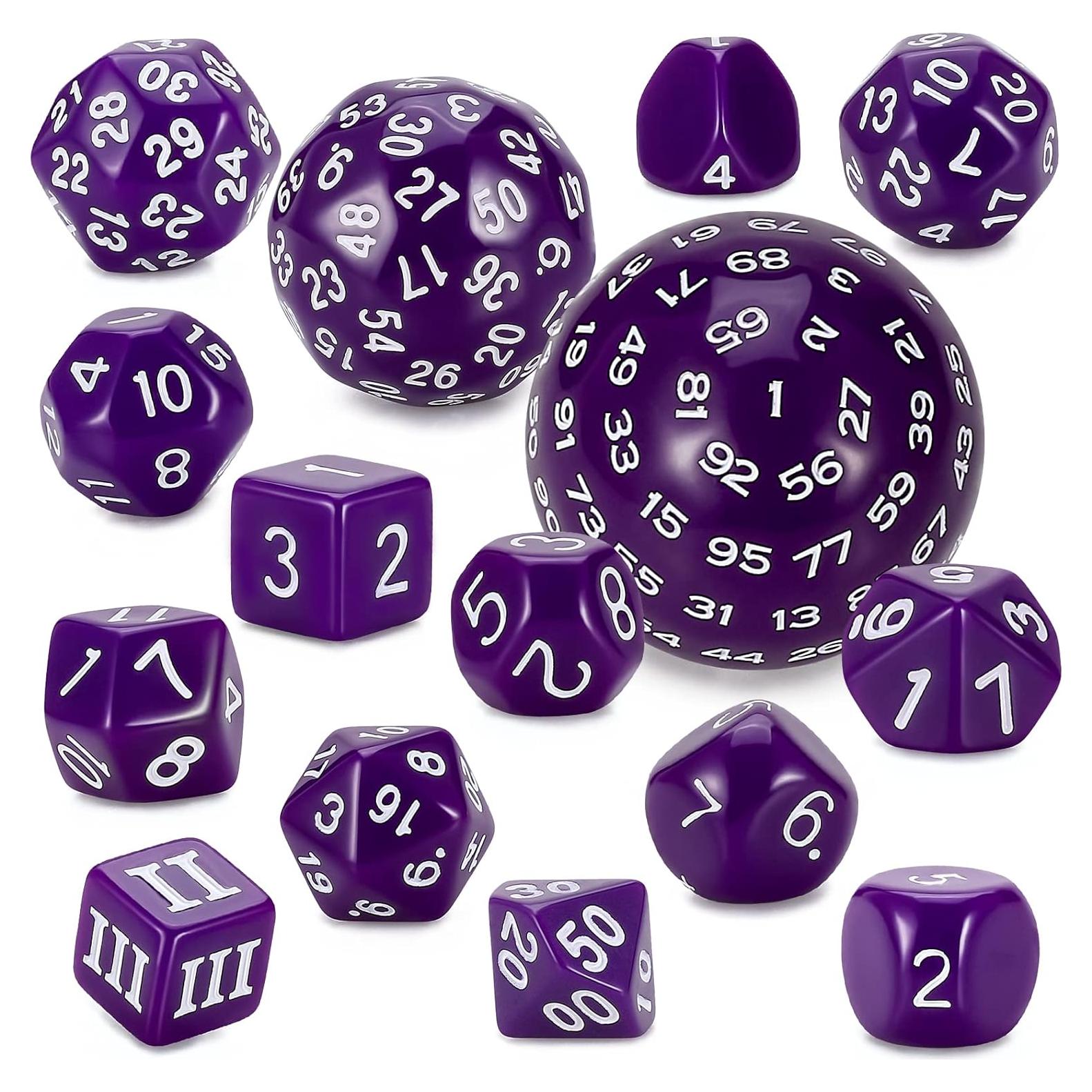 Conjunto de Dados Poliedricos CiaraQ DND 15pcs Acrílico Púrpura y Blanco