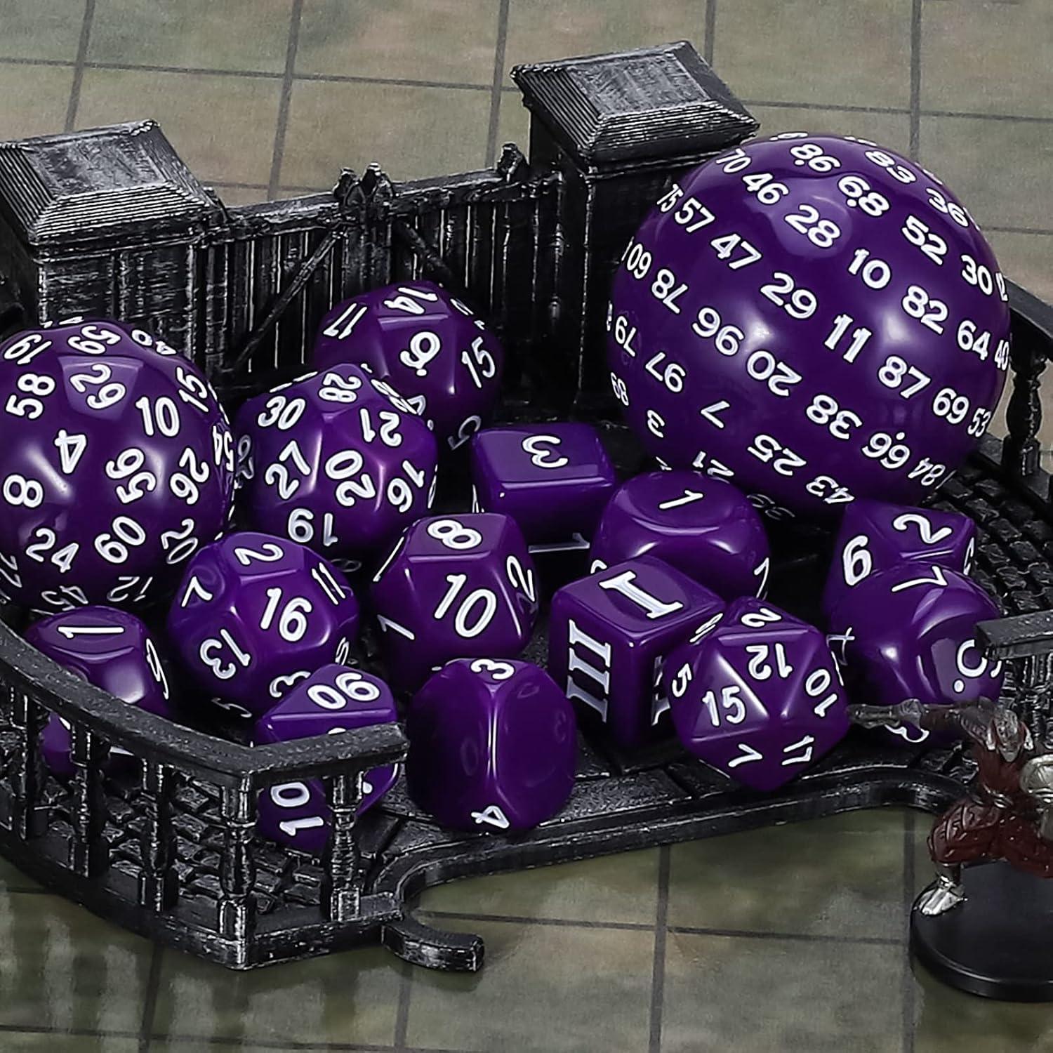 Conjunto de Dados Poliedricos CiaraQ DND 15pcs Acrílico Púrpura y Blanco