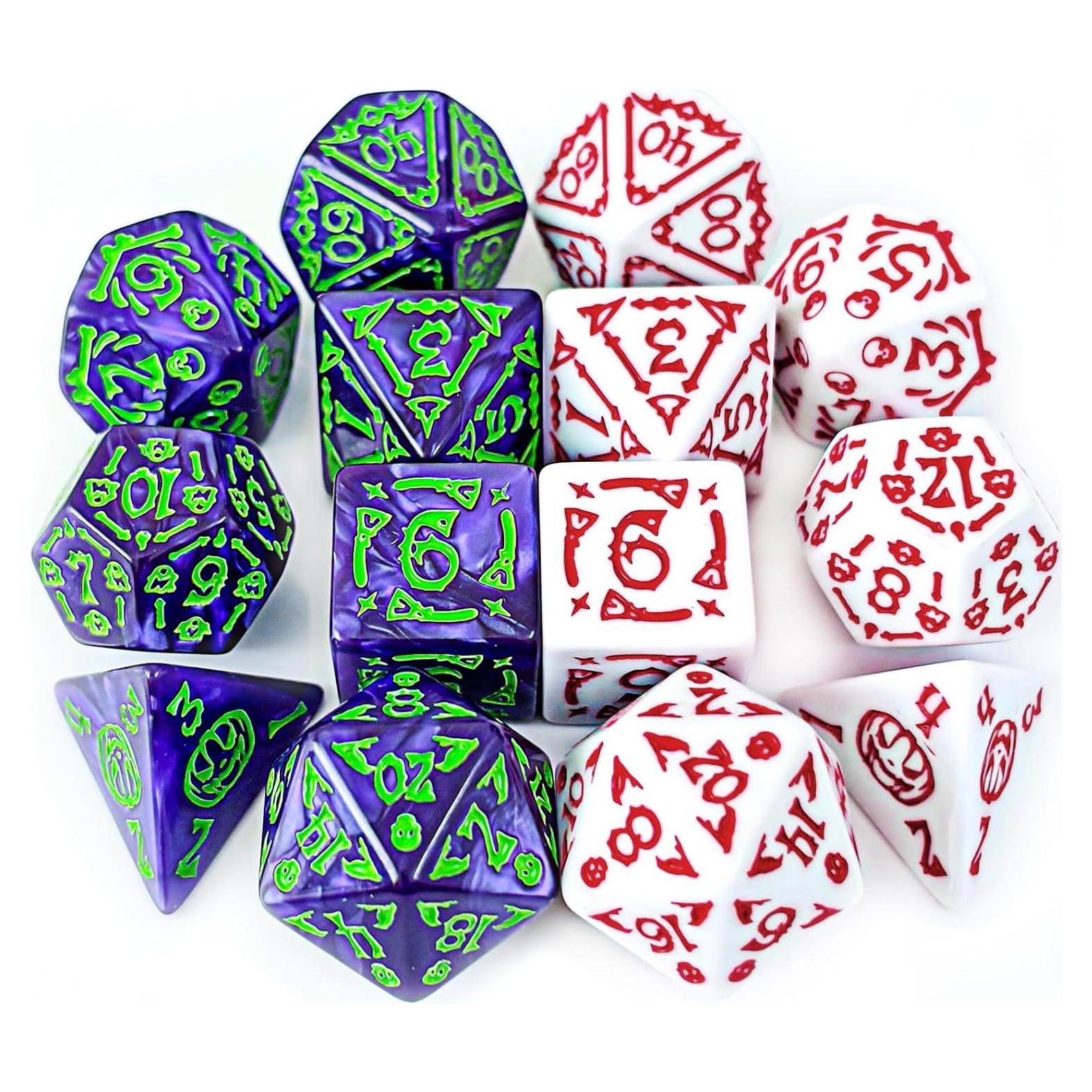Dados Poliedricos DND 14 Piezas ALiuxiluo Blanco Morado