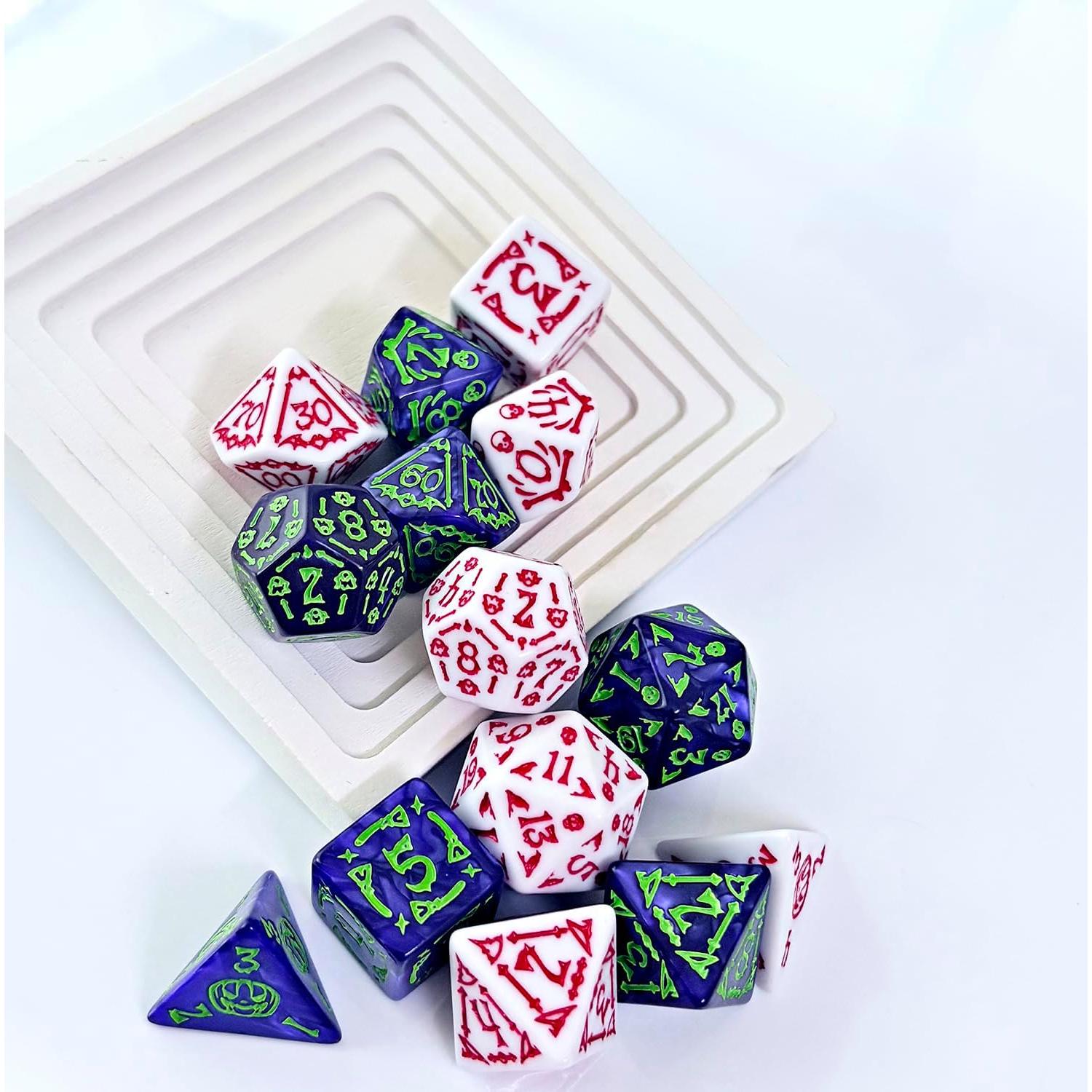 Dados Poliedricos DND 14 Piezas ALiuxiluo Blanco Morado