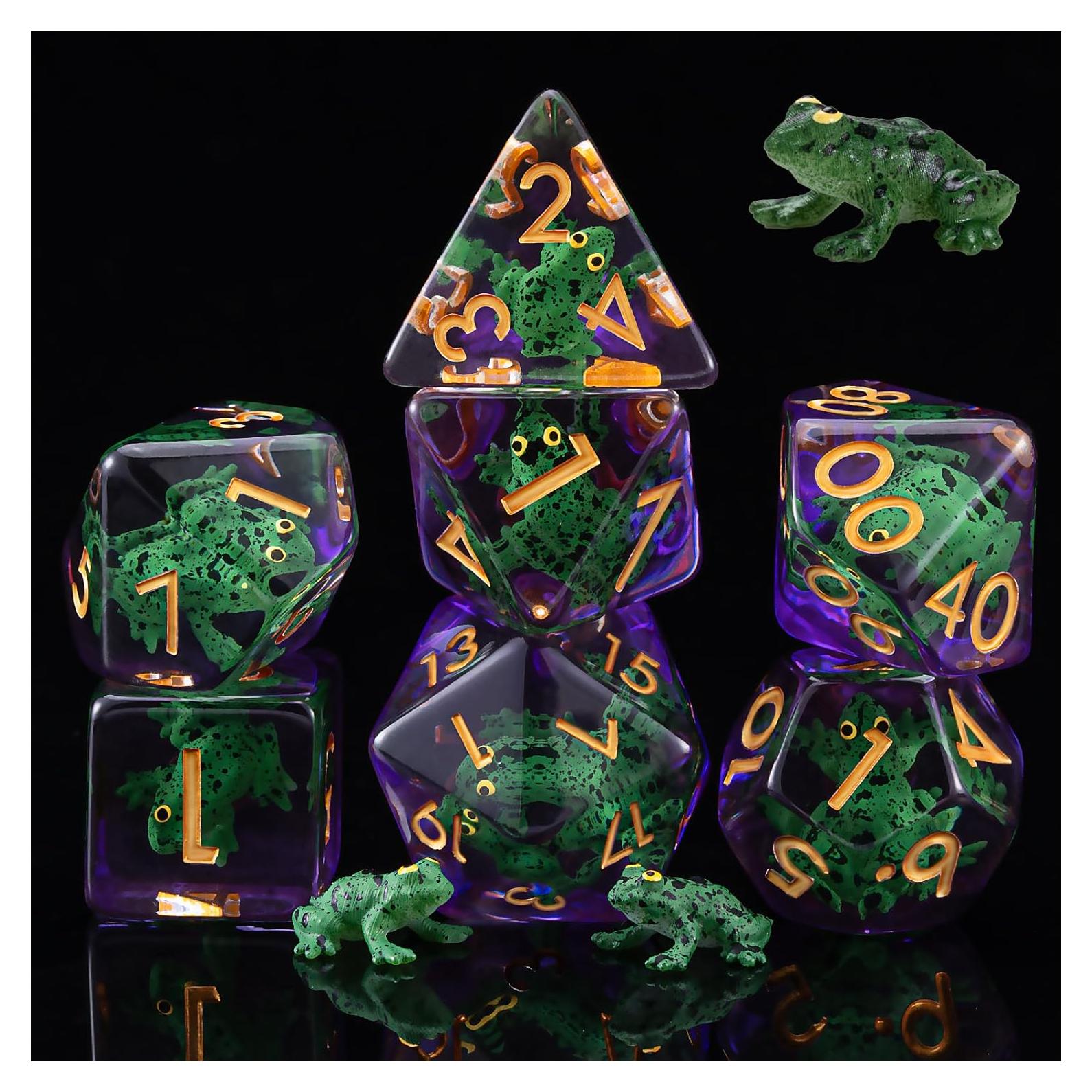 Juego de Dados Poliedricos D&D Maywin Inclusión Rana 9.09cm