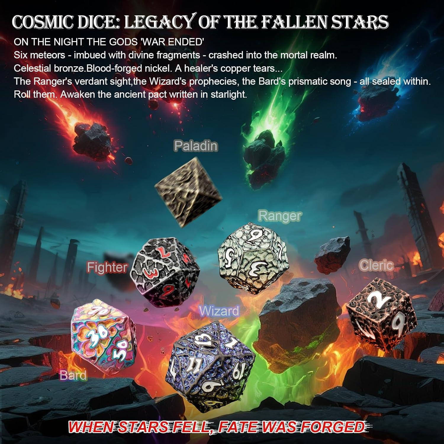 Juego de Dados D&D Haxtec de Metal 7 Piezas Hierro Antiguo Rojo