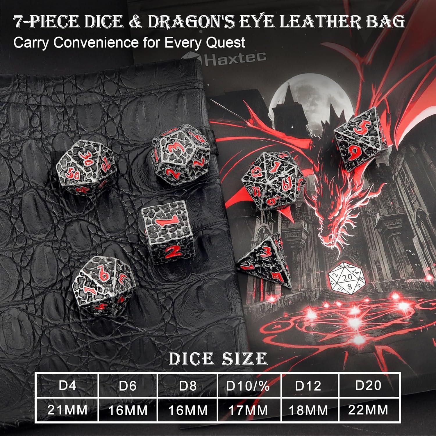 Juego de Dados D&D Haxtec de Metal 7 Piezas Hierro Antiguo Rojo