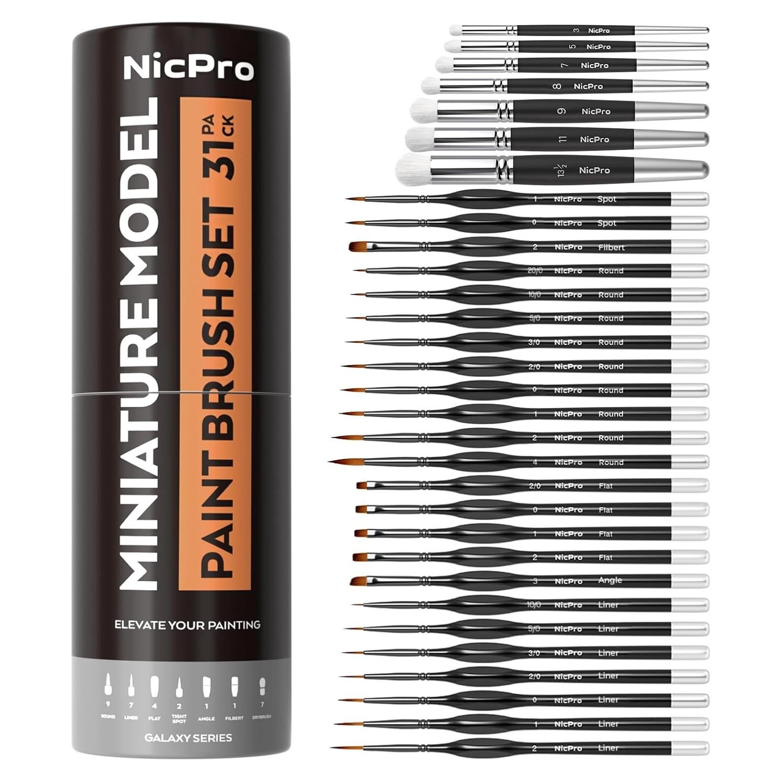 Juego de Pinceles de Pintura Miniatura Nicpro - 31 Piezas