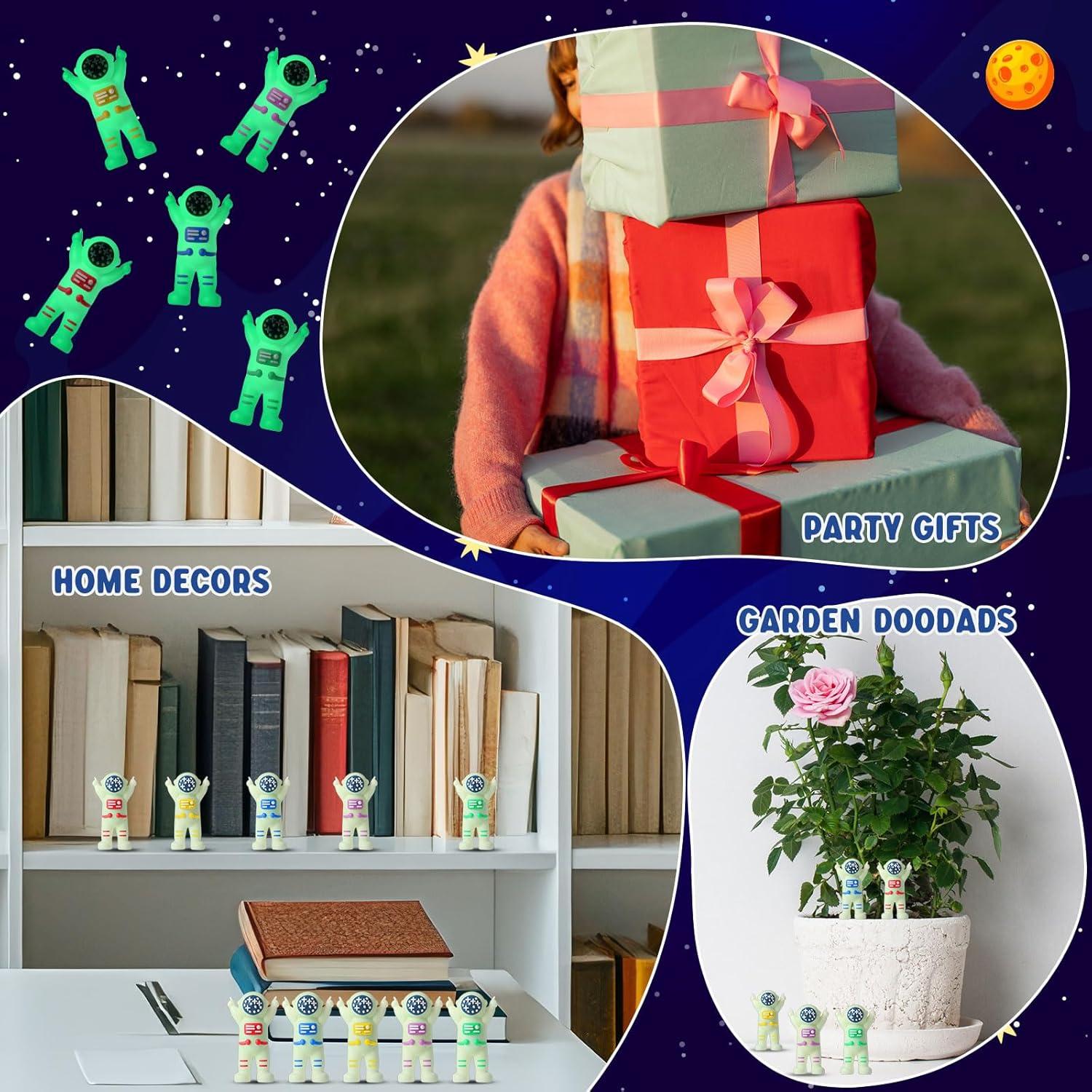 50 Mini Figuras de Astronautas Brillantes para Fiesta Espacial