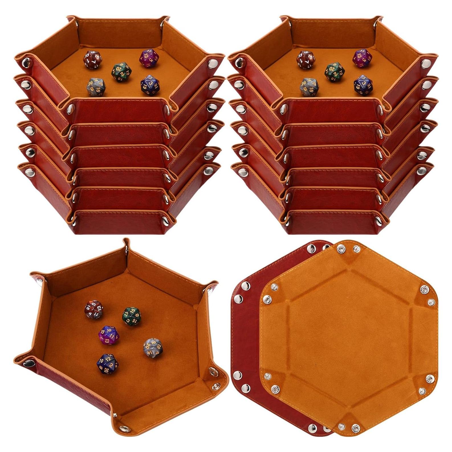 Paquete de 12 Bandejas de Dados Plegables RoundFunny - Cuero PU Marrón