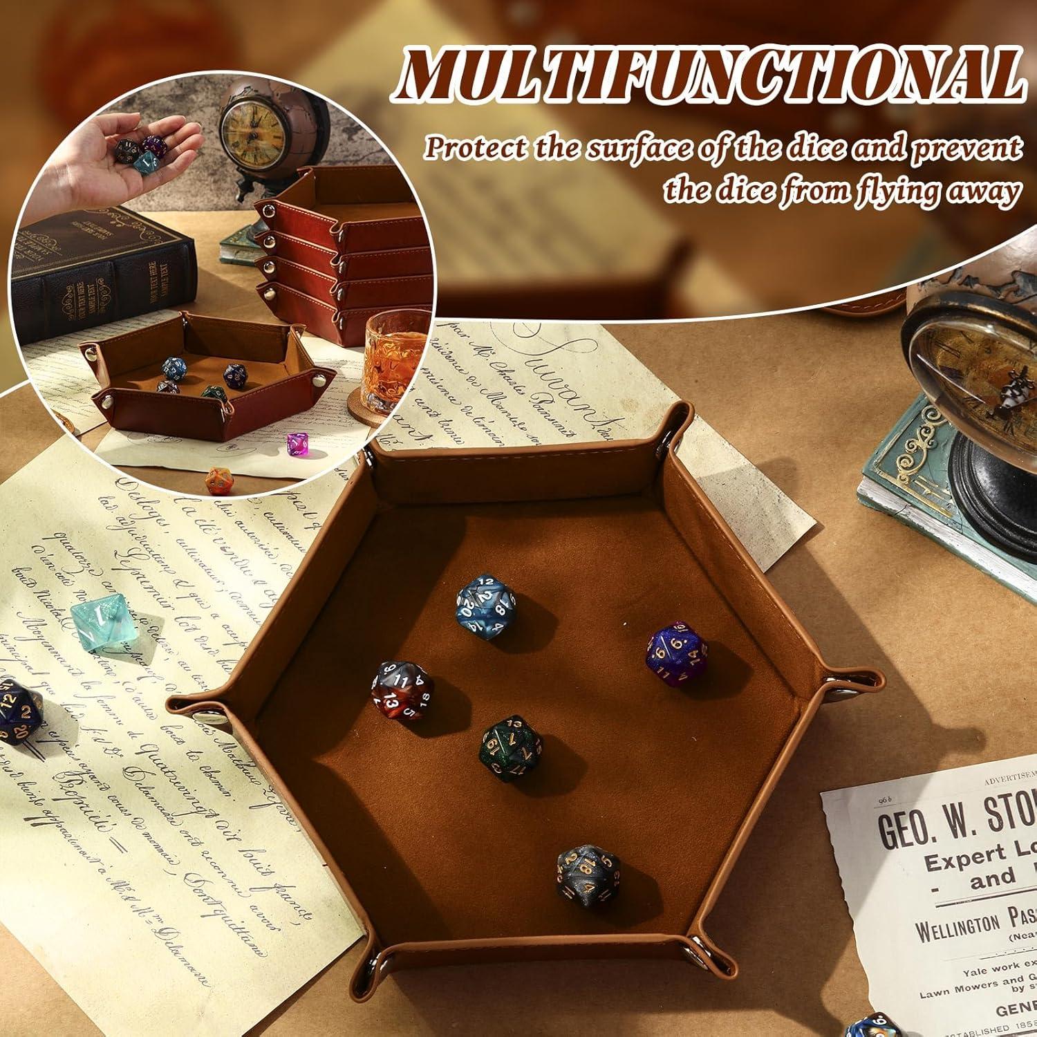 Paquete de 12 Bandejas de Dados Plegables RoundFunny - Cuero PU Marrón