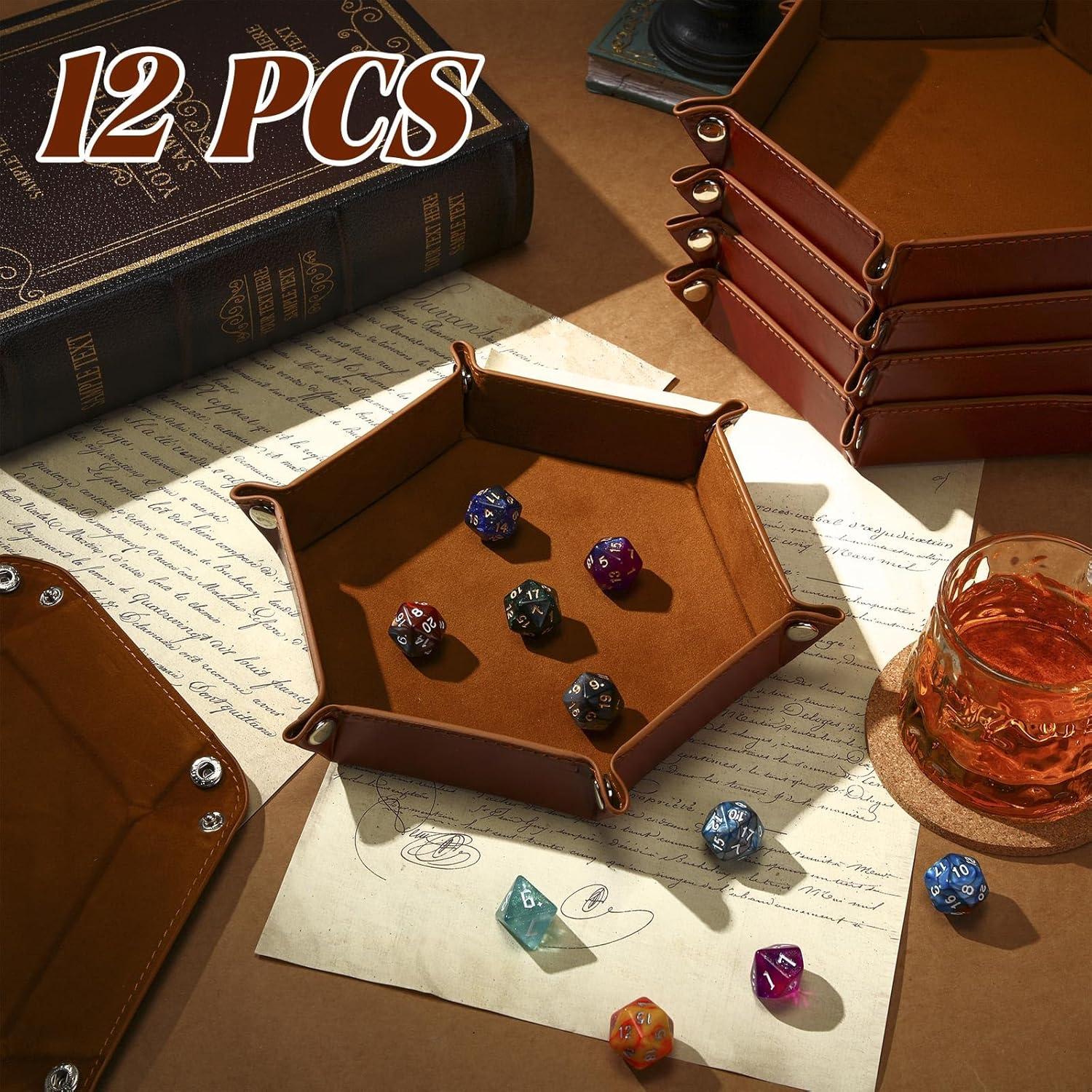 Paquete de 12 Bandejas de Dados Plegables RoundFunny - Cuero PU Marrón