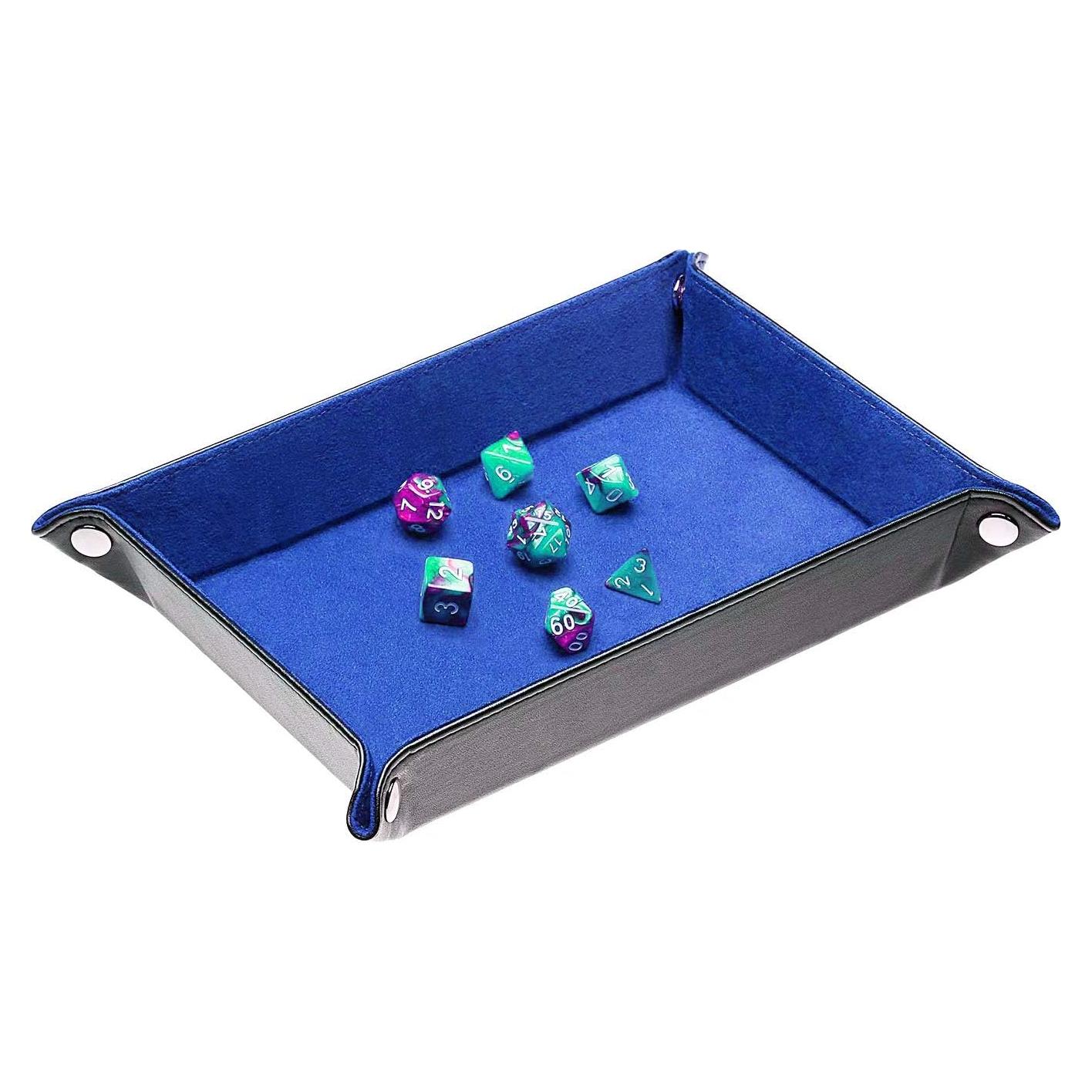 Bandeja Plegable para Dados Onwon de Cuero PU Azul 22.5x15cm