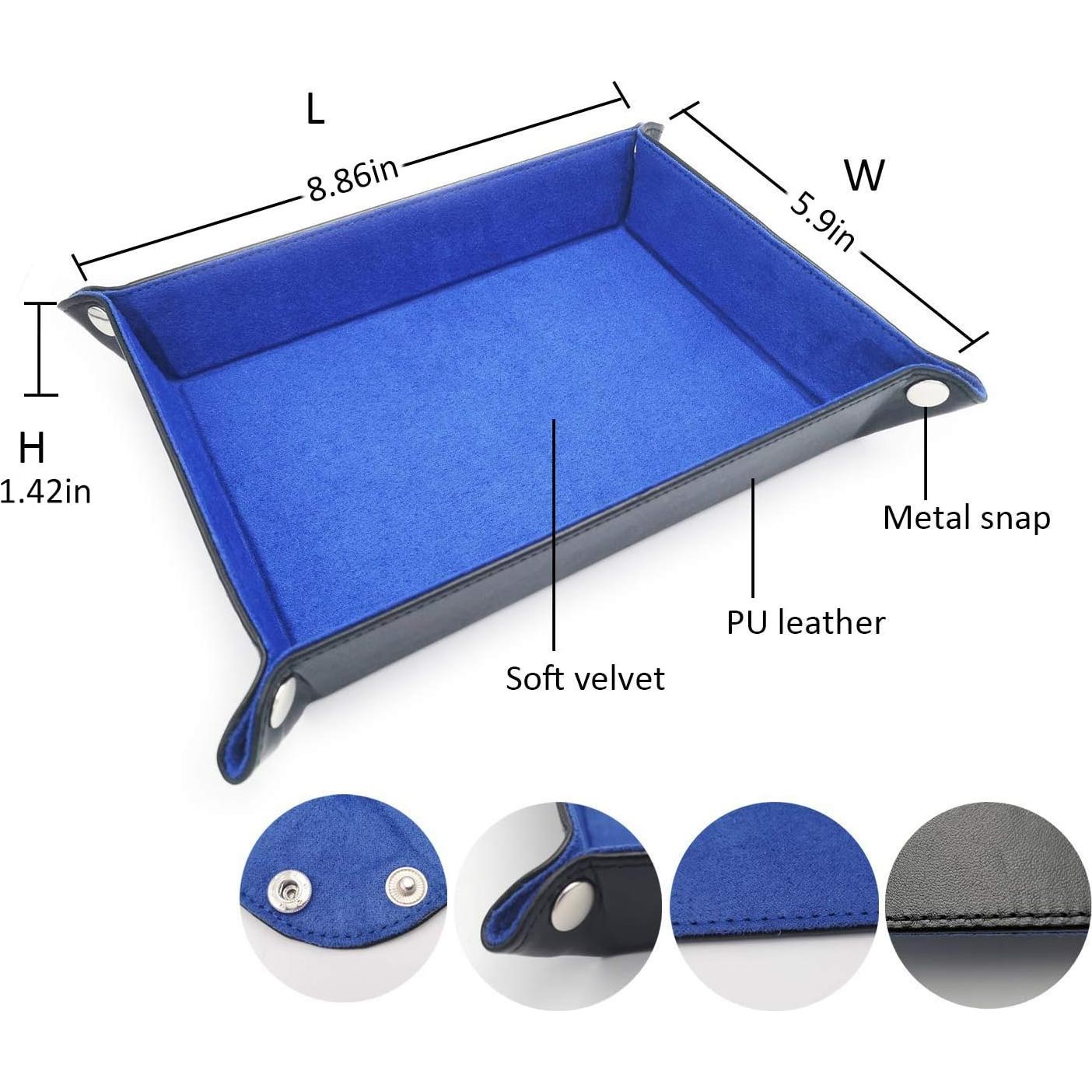 Bandeja Plegable para Dados Onwon de Cuero PU Azul 22.5x15cm