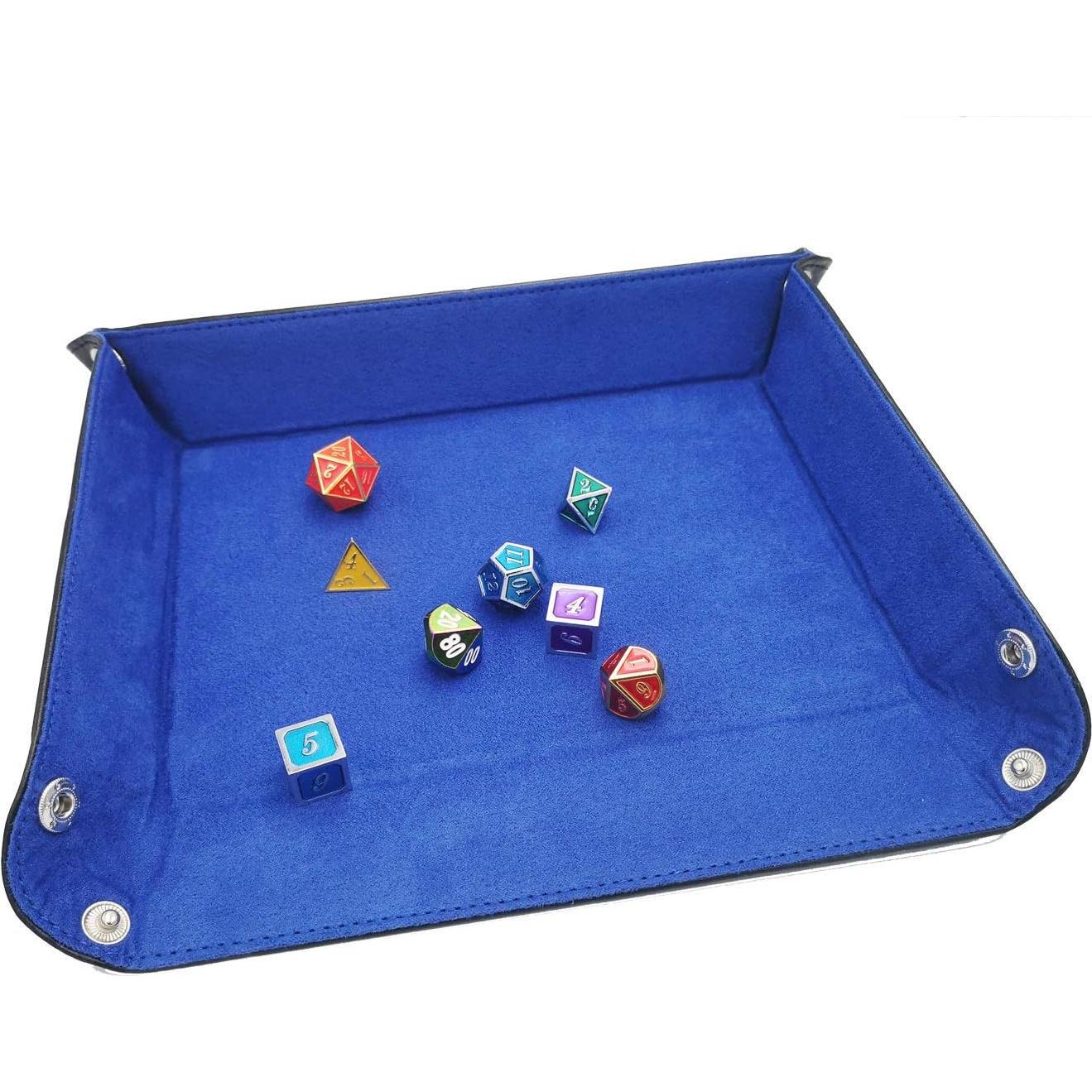 Bandeja Plegable para Dados Onwon de Cuero PU Azul 22.5x15cm