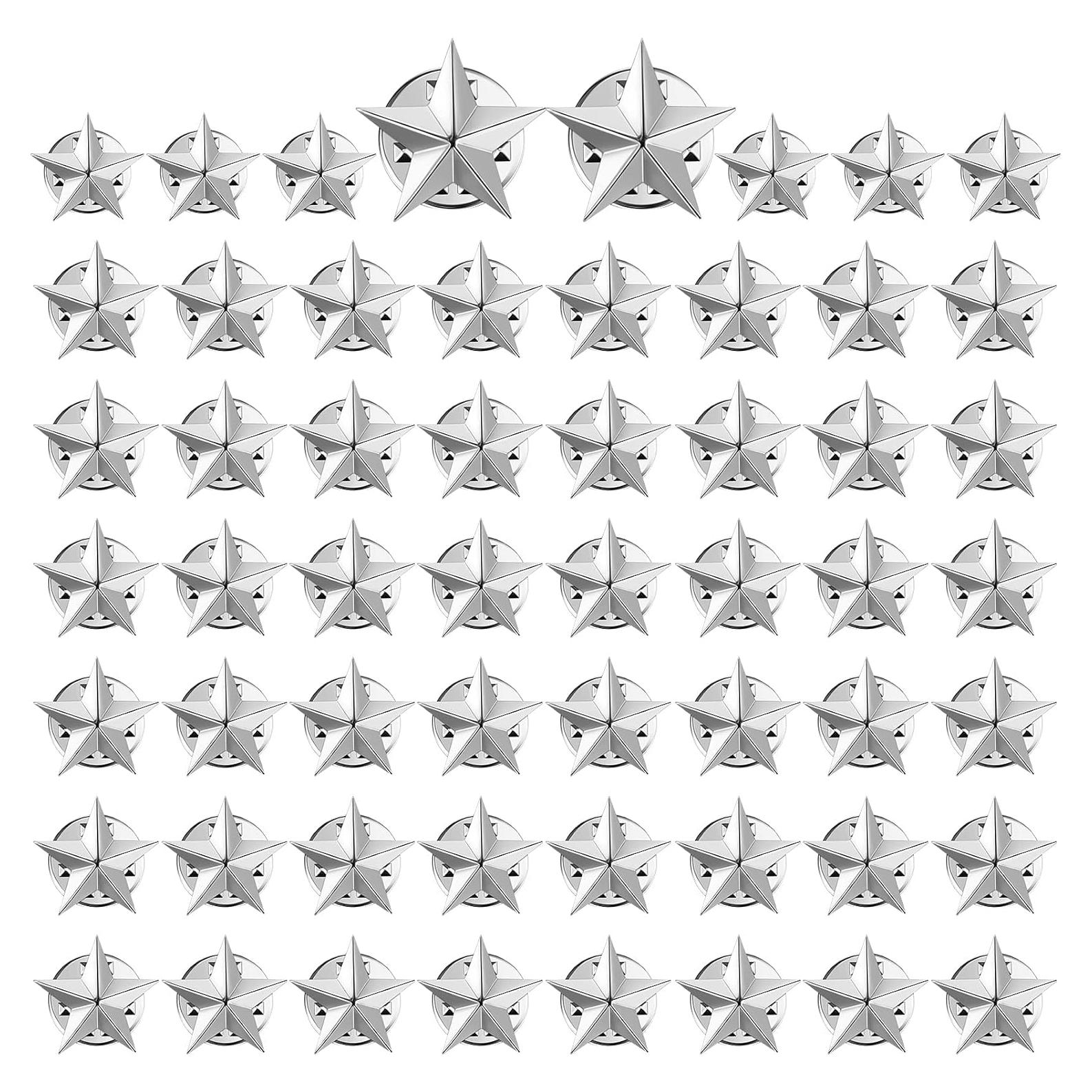 60 Pines de Solapa Estrella Plateados Kenning - Insignias para Mochilas
