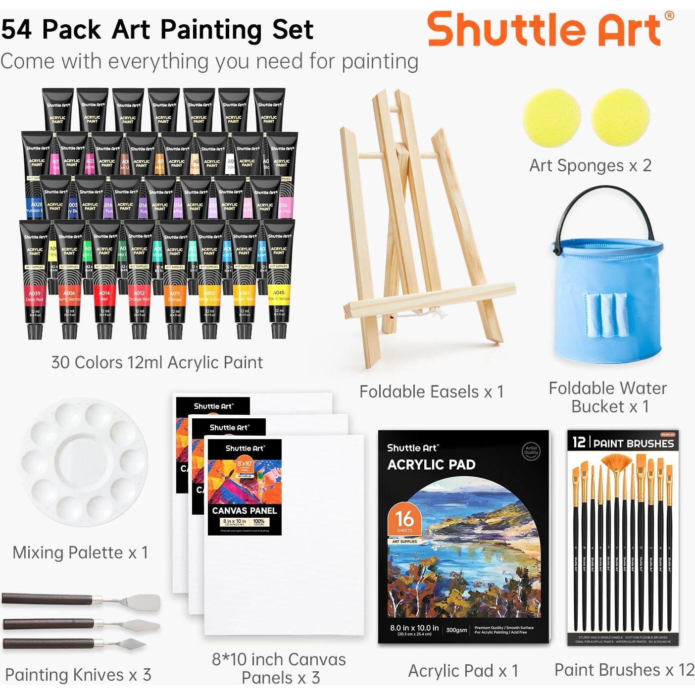 Conjunto de Pintura Acrílica Shuttle Art 54 Piezas 30 Colores