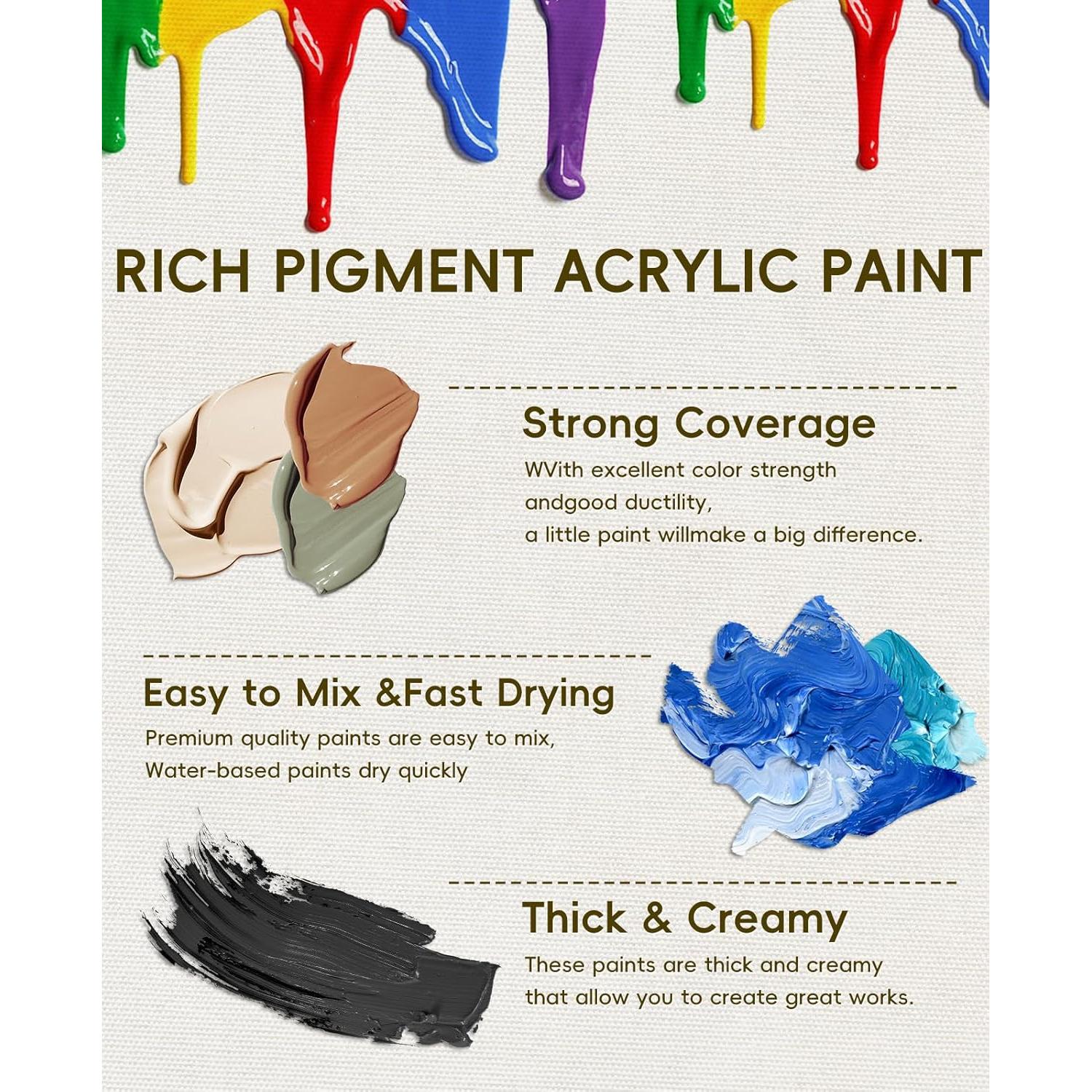 Juego de Pintura Acrílica Yeeart 50 Colores 60ml con Pinceles