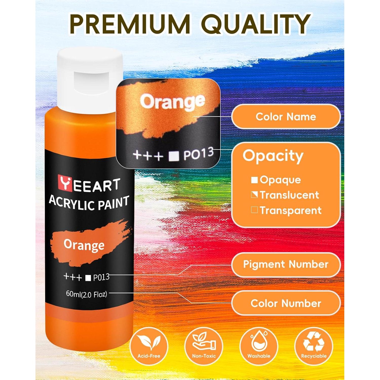 Juego de Pintura Acrílica Yeeart 50 Colores 60ml con Pinceles