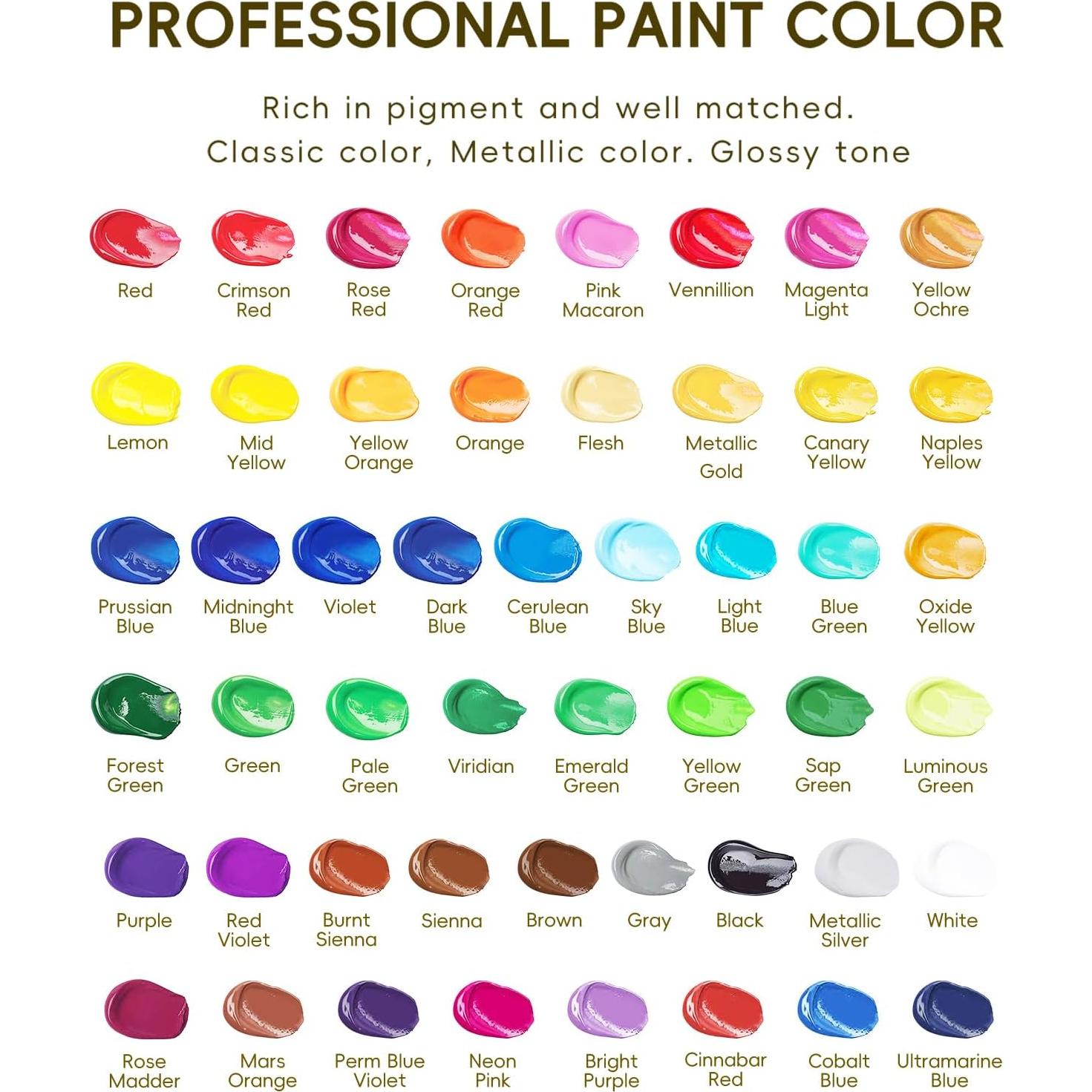 Juego de Pintura Acrílica Yeeart 50 Colores 60ml con Pinceles