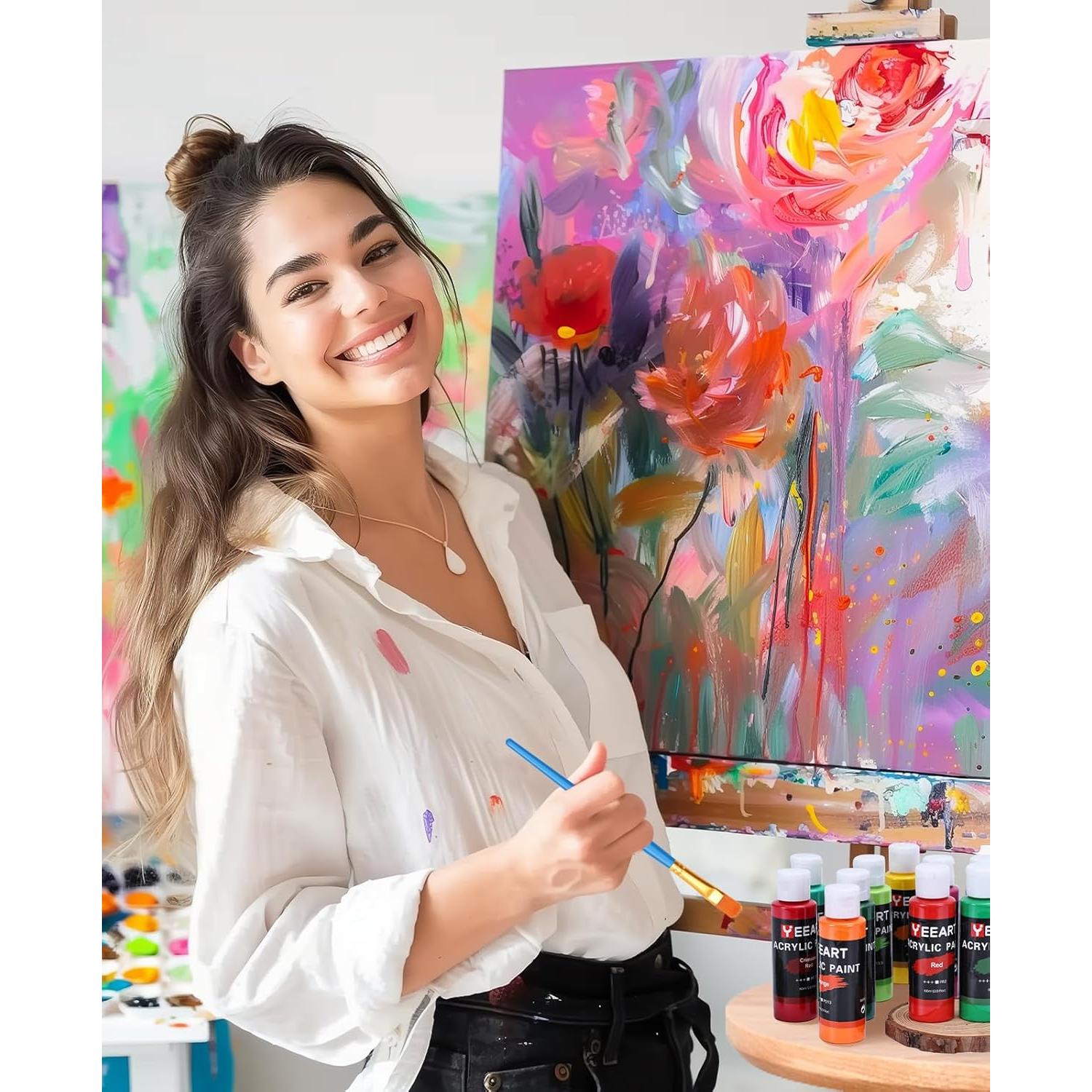 Juego de Pintura Acrílica Yeeart 50 Colores 60ml con Pinceles