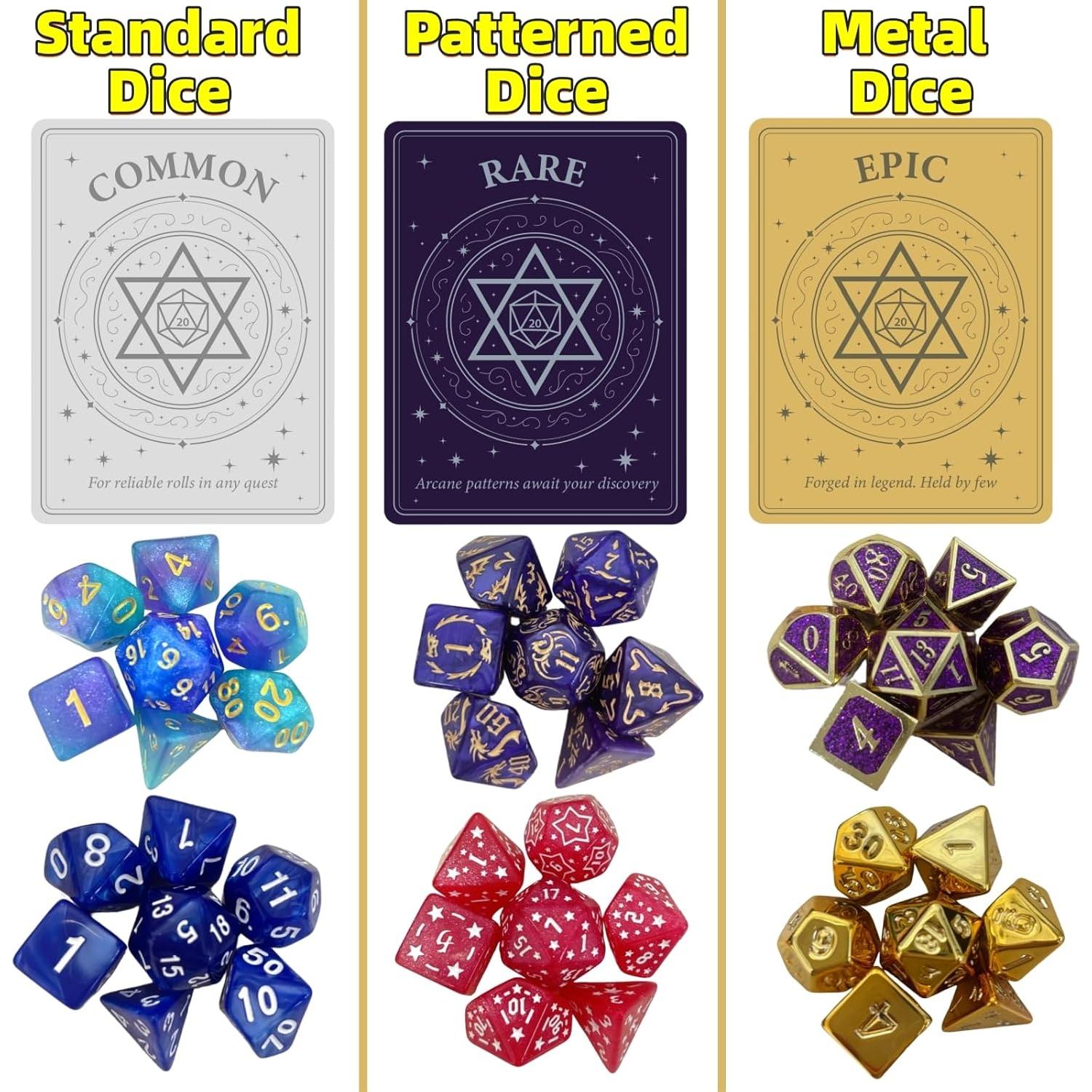 Conjunto de Dados Poliedricos UURM 7 Piezas con Bolsa y Tarjeta