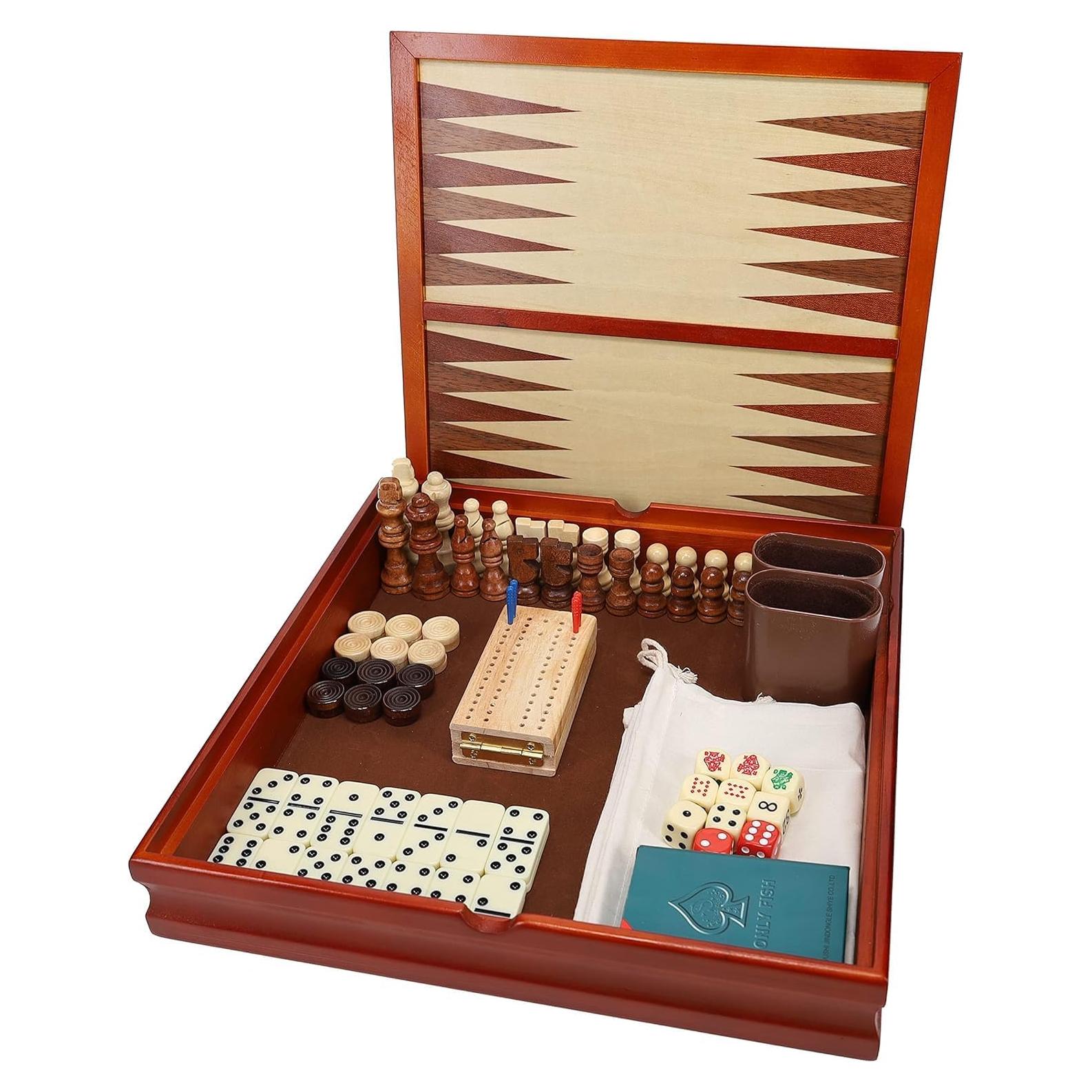 Conjunto de Juegos de Mesa 7 en 1 WE Games - Madera de Nogal 30.48 cm