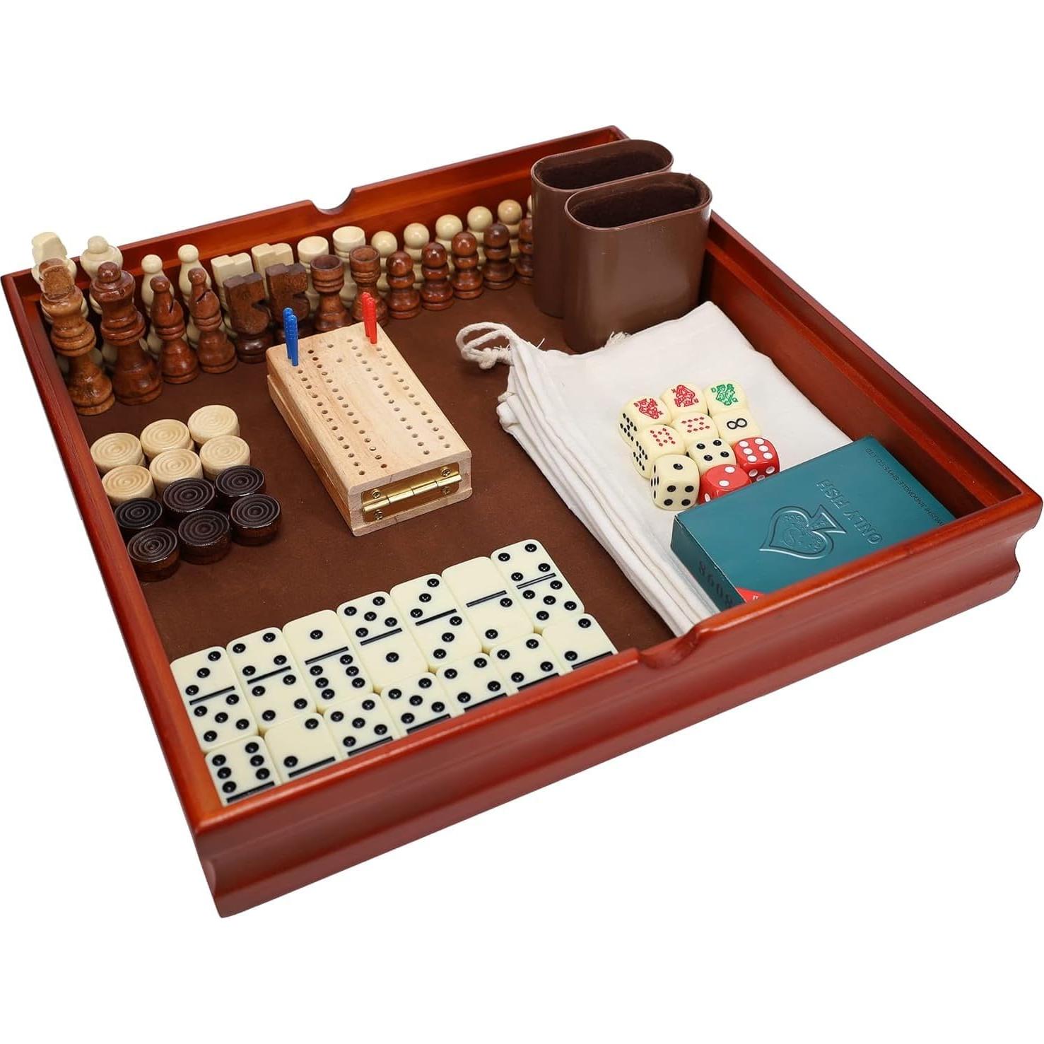 Conjunto de Juegos de Mesa 7 en 1 WE Games - Madera de Nogal 30.48 cm