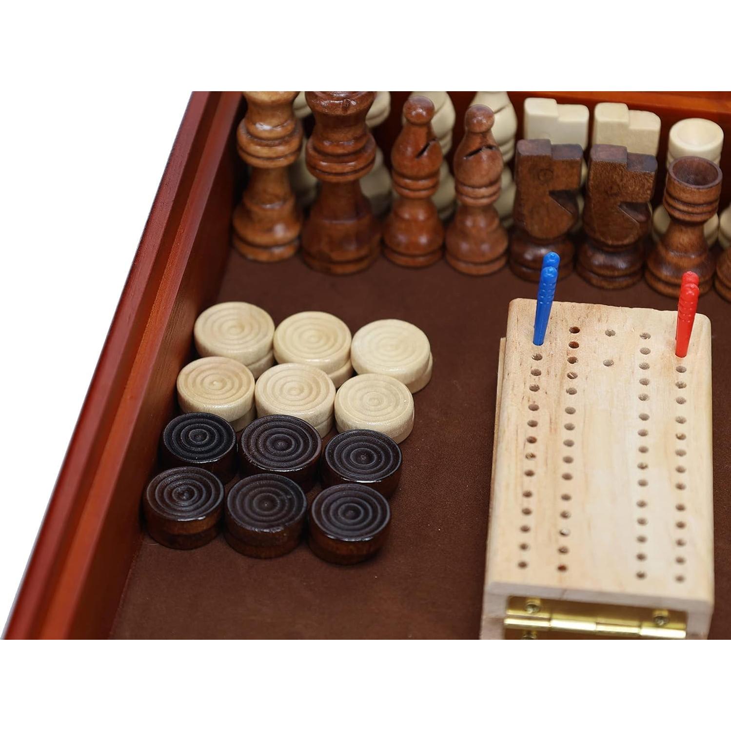 Conjunto de Juegos de Mesa 7 en 1 WE Games - Madera de Nogal 30.48 cm