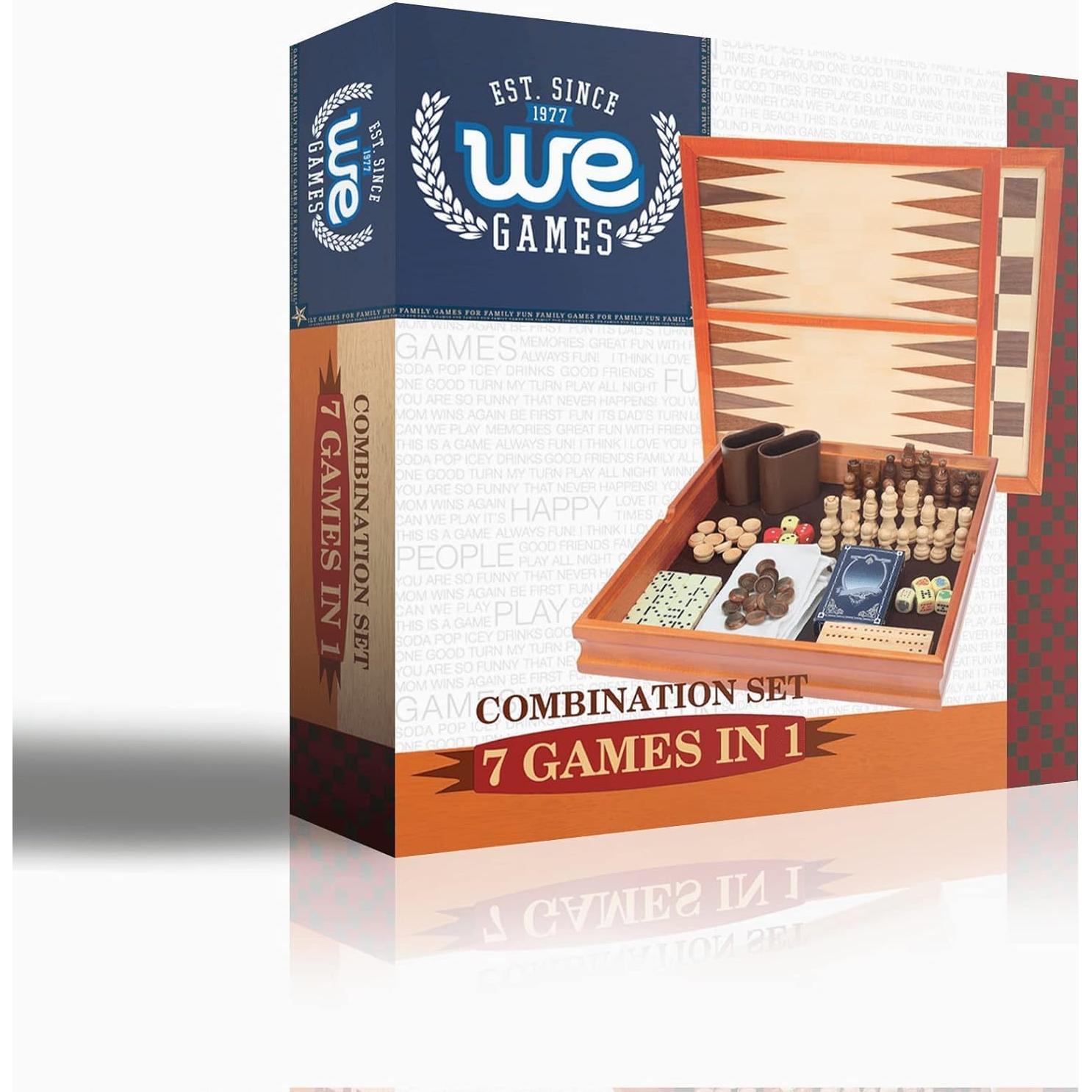 Conjunto de Juegos de Mesa 7 en 1 WE Games - Madera de Nogal 30.48 cm