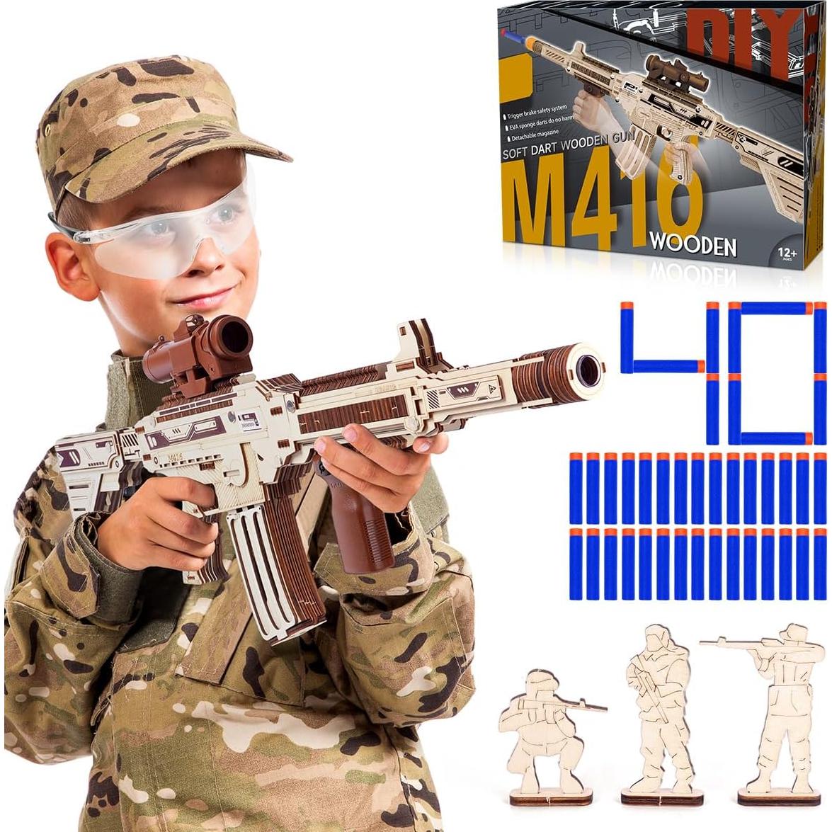 Rompecabezas 3D de Madera VATOS M416 con Dardos de Espuma