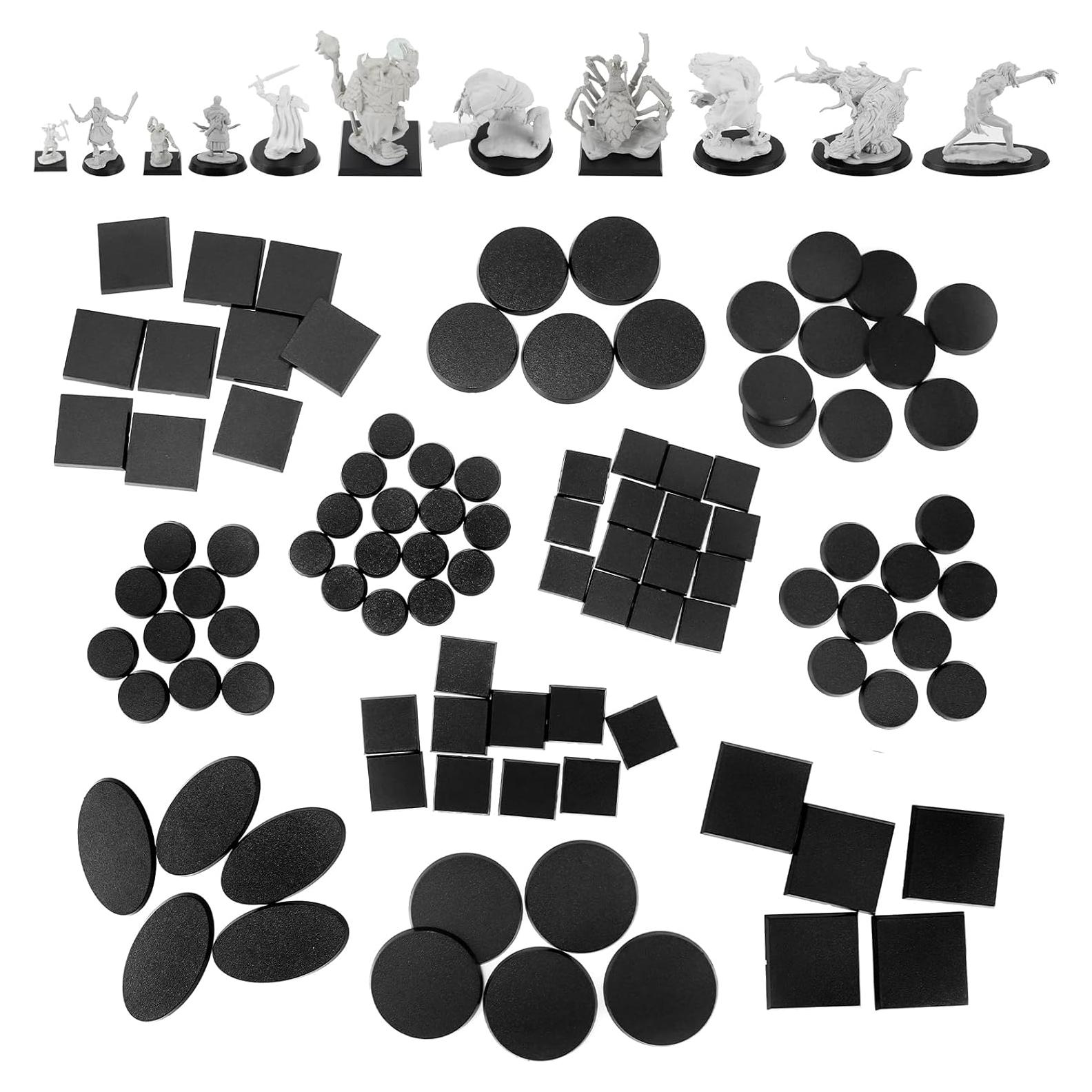 100PCS Bases de Miniatura Negras Cuadradas Redondas Ovaladas