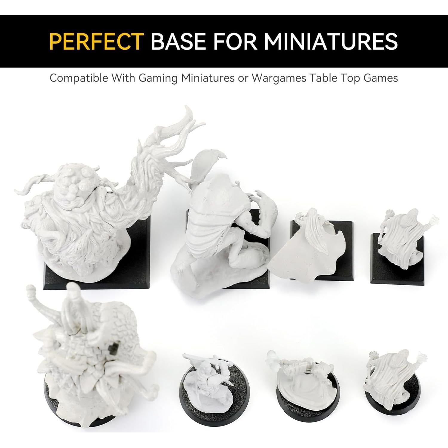 100PCS Bases de Miniatura Negras Cuadradas Redondas Ovaladas