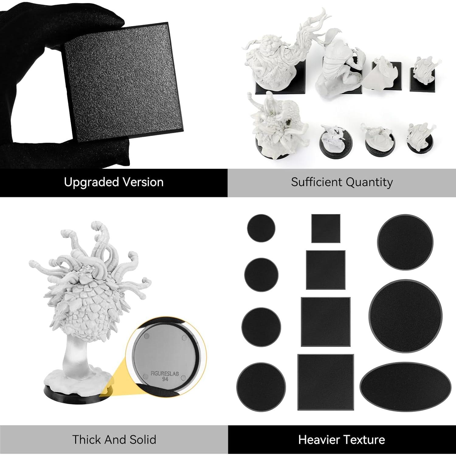 100PCS Bases de Miniatura Negras Cuadradas Redondas Ovaladas