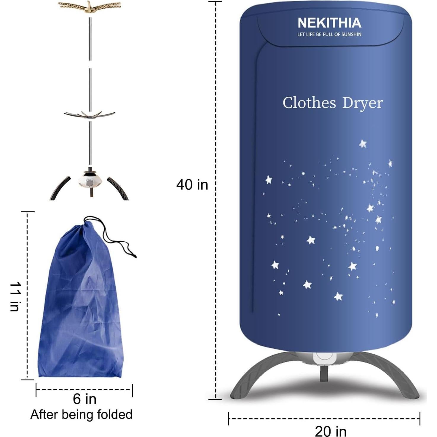 Secadora de Ropa Portátil Nekithia PYZ2231 900W Compacta