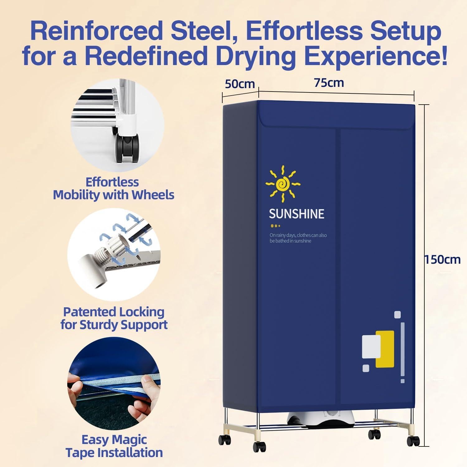 Secadora de Ropa Portátil PTALSEAW JY01-19-1 1000W 15kg