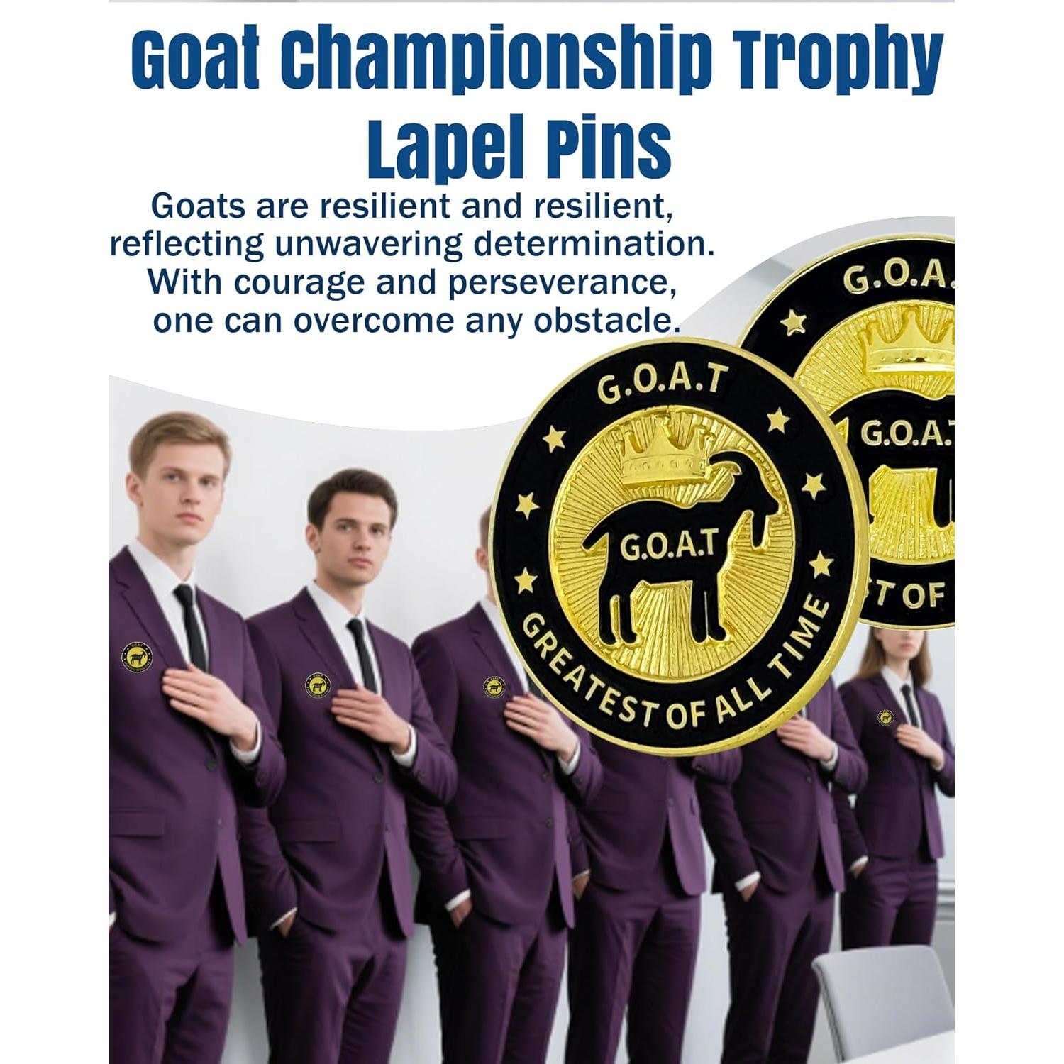 Paquete de 24 Pines de Solapa Trofeo Cabra G.O.A.T 30mm
